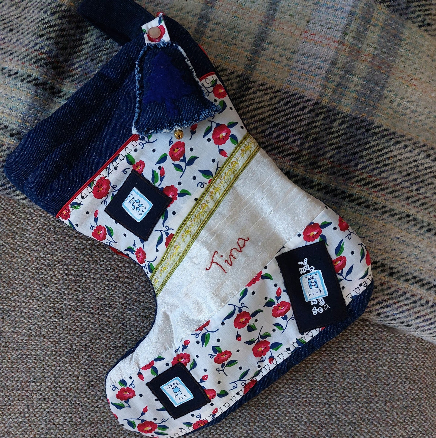 Personalised Christmas Stocking with teddy motifs