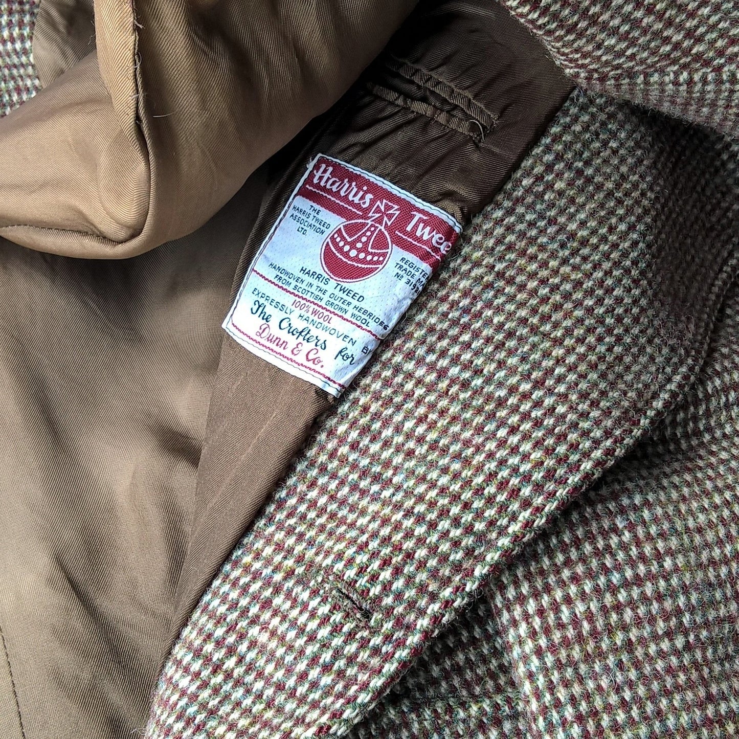 One of the vintage Harris Tweed jackets used to make the hat