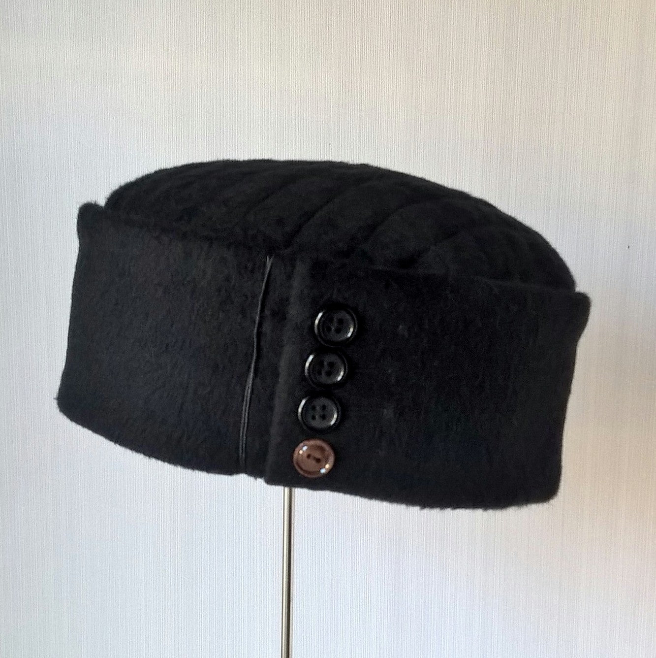 Black cashmere brimless hat handmade from up-cycled coat