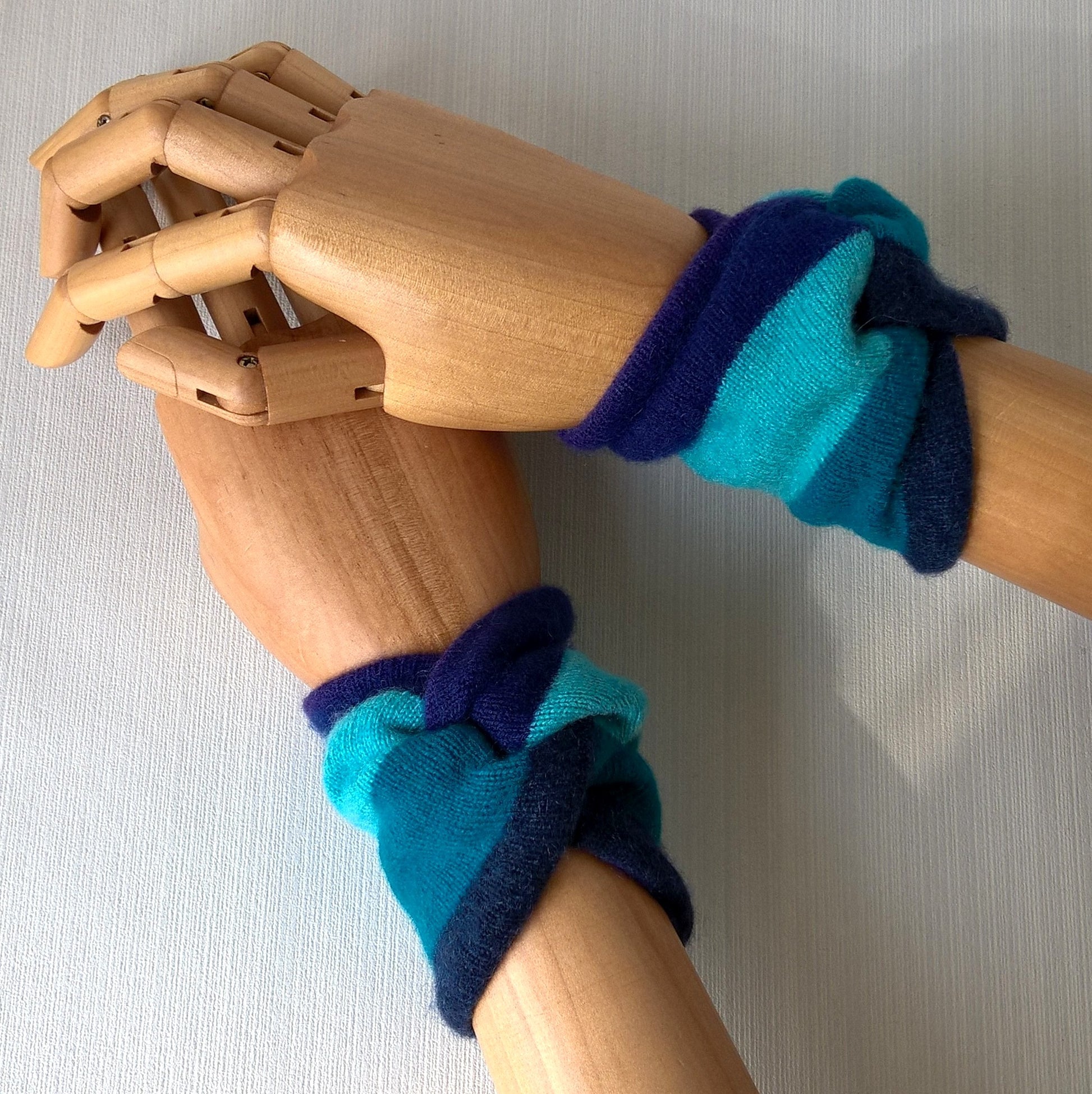 Green navy stripe up-cycled cashmere pulse point cuffs