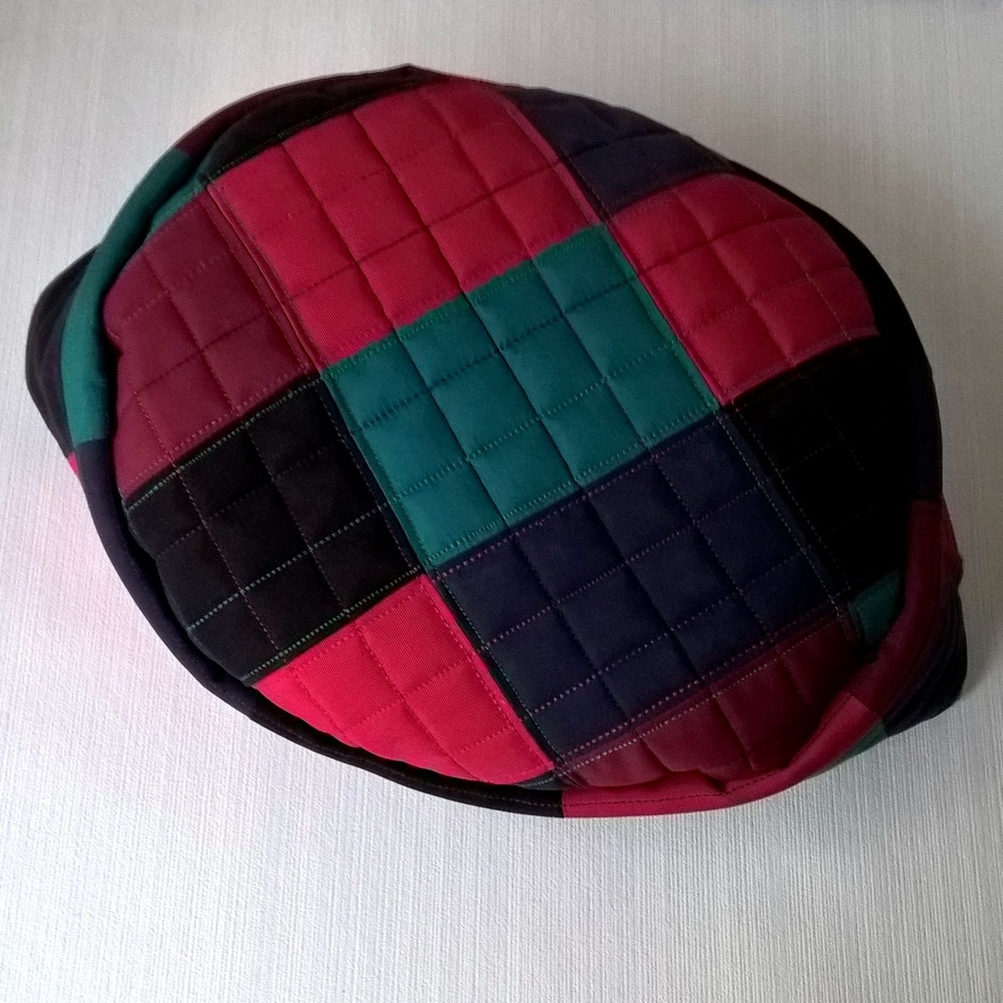 Multi Coloured Patchwork fleece lined pillbox hat