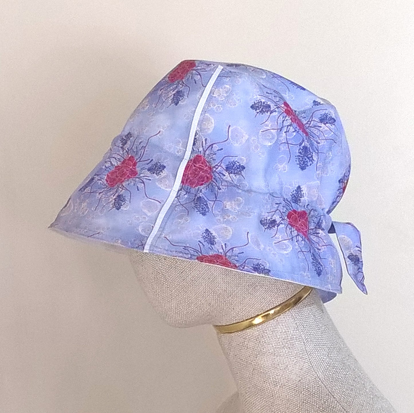 raspberries and lavender floral bucket hat with adjustable tie