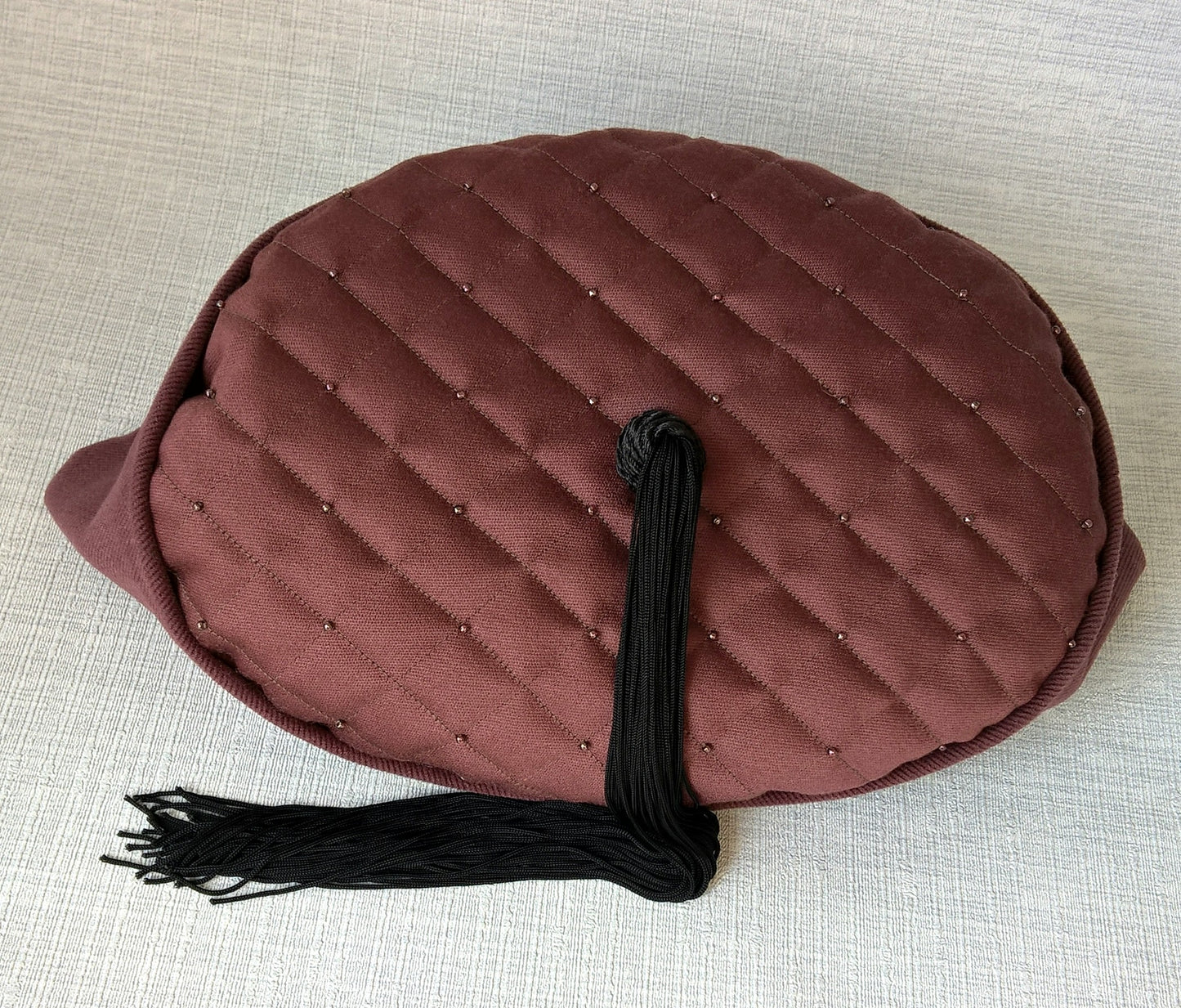 Beaded Smoking Cap in Maroon with Black Tassel