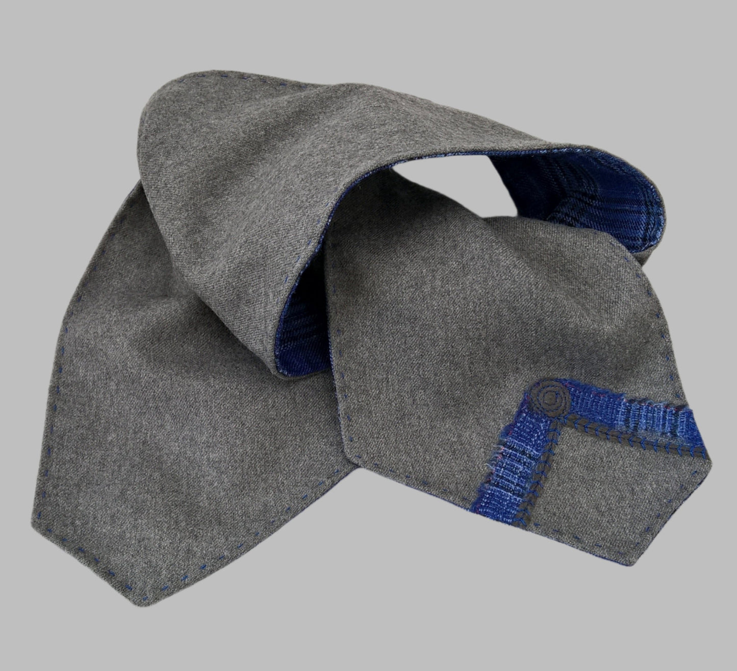 Blue & grey wool scarf with felted detail