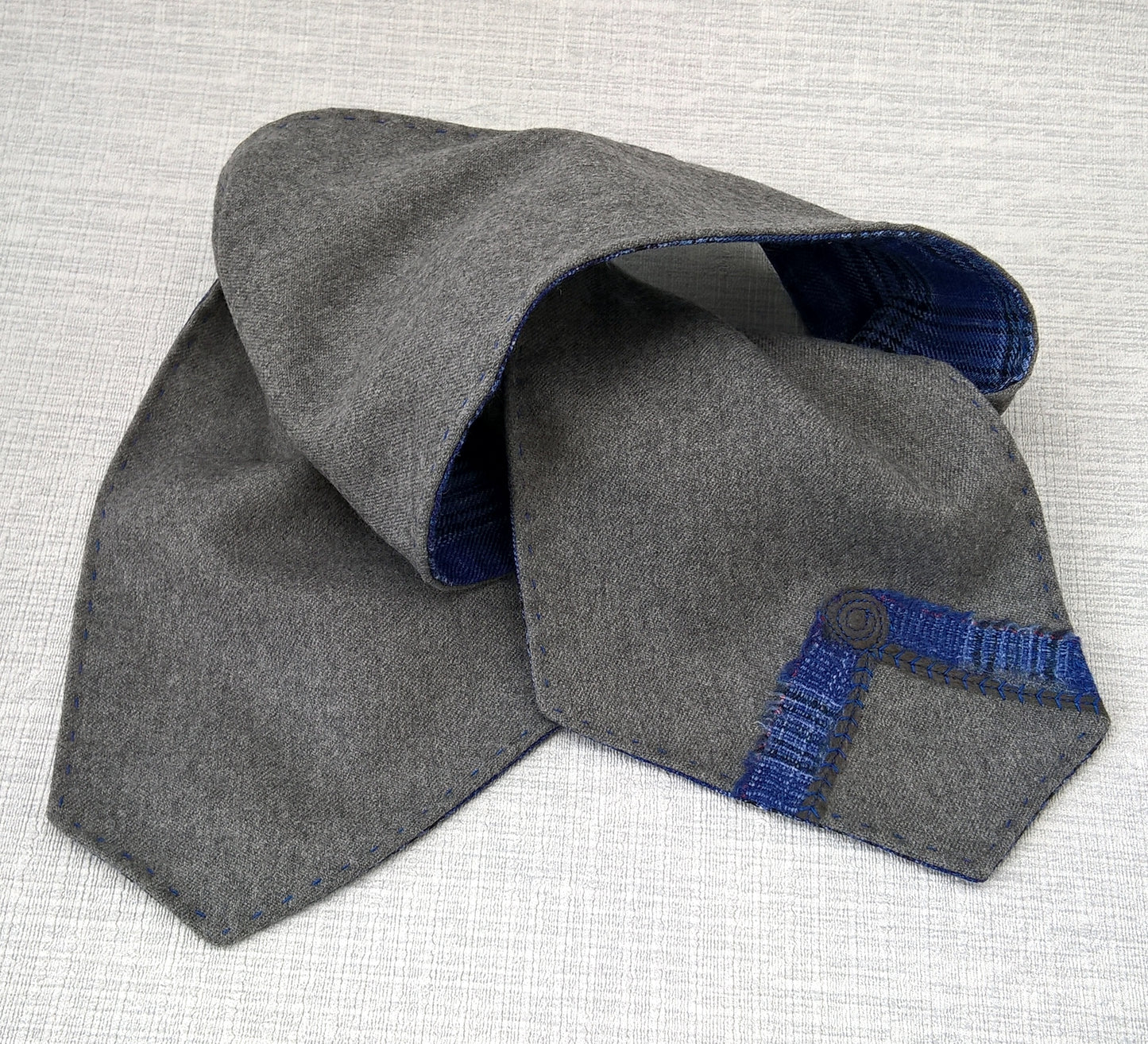 Blue & grey wool scarf with felted detail