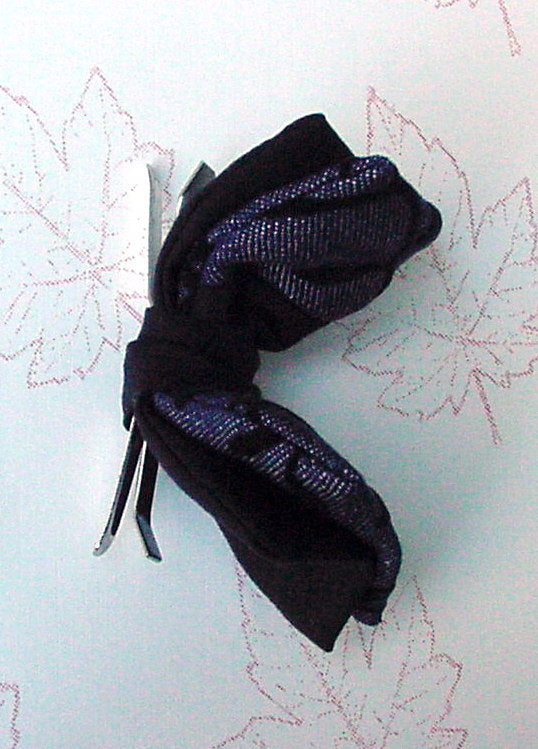 Clip On Tuxedo Bow Tie in Denim Blue Black, 1930s Style Cotton Anniversary