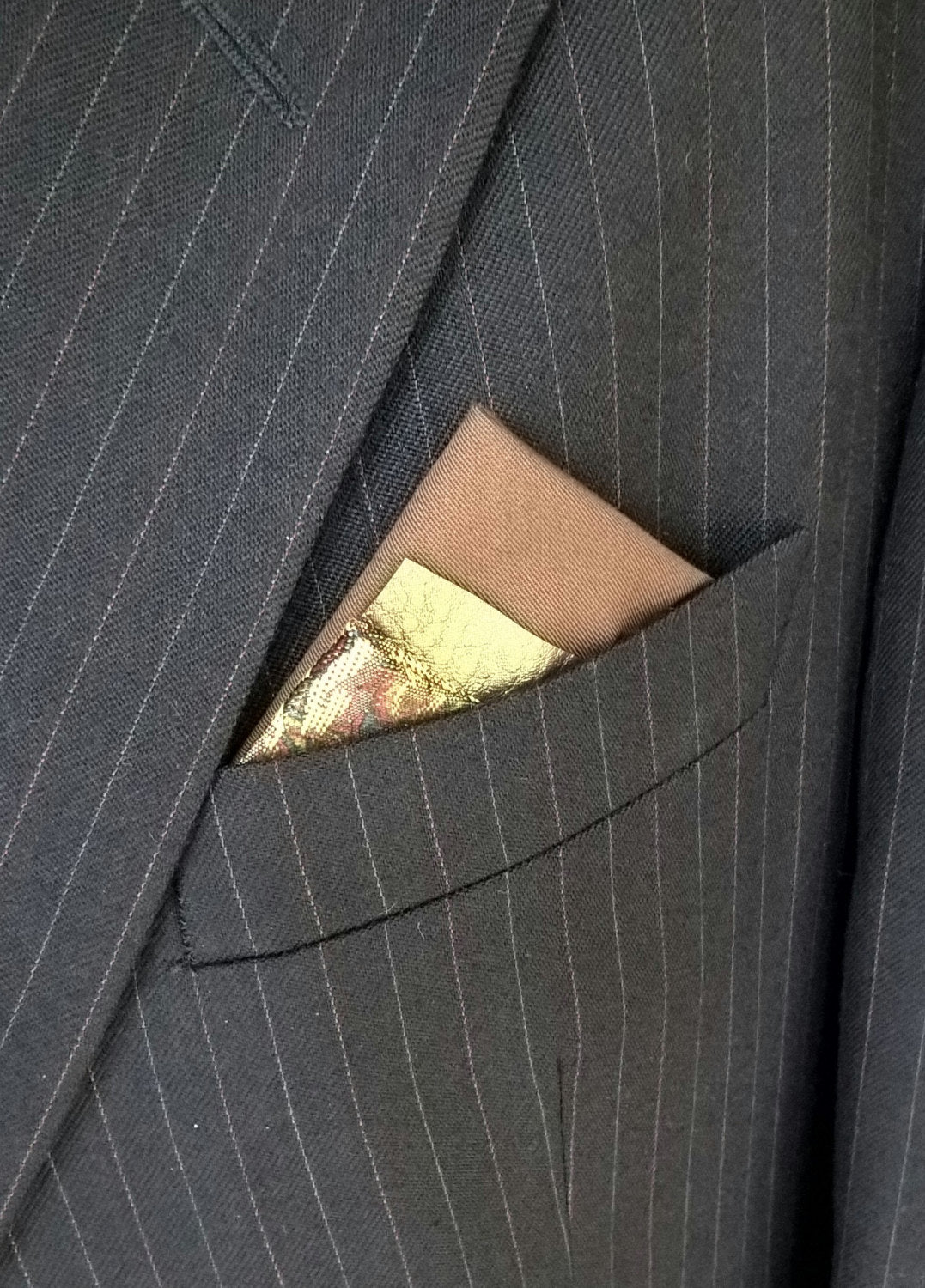 Brown and Gold Pre Folded Pocket Square, Mens Wedding Suit Handkerchief