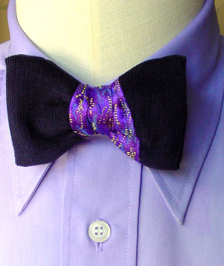 Pre Tied Bow Tie Tie, Purple and Navy Asymmetrical 50s Fashion Men