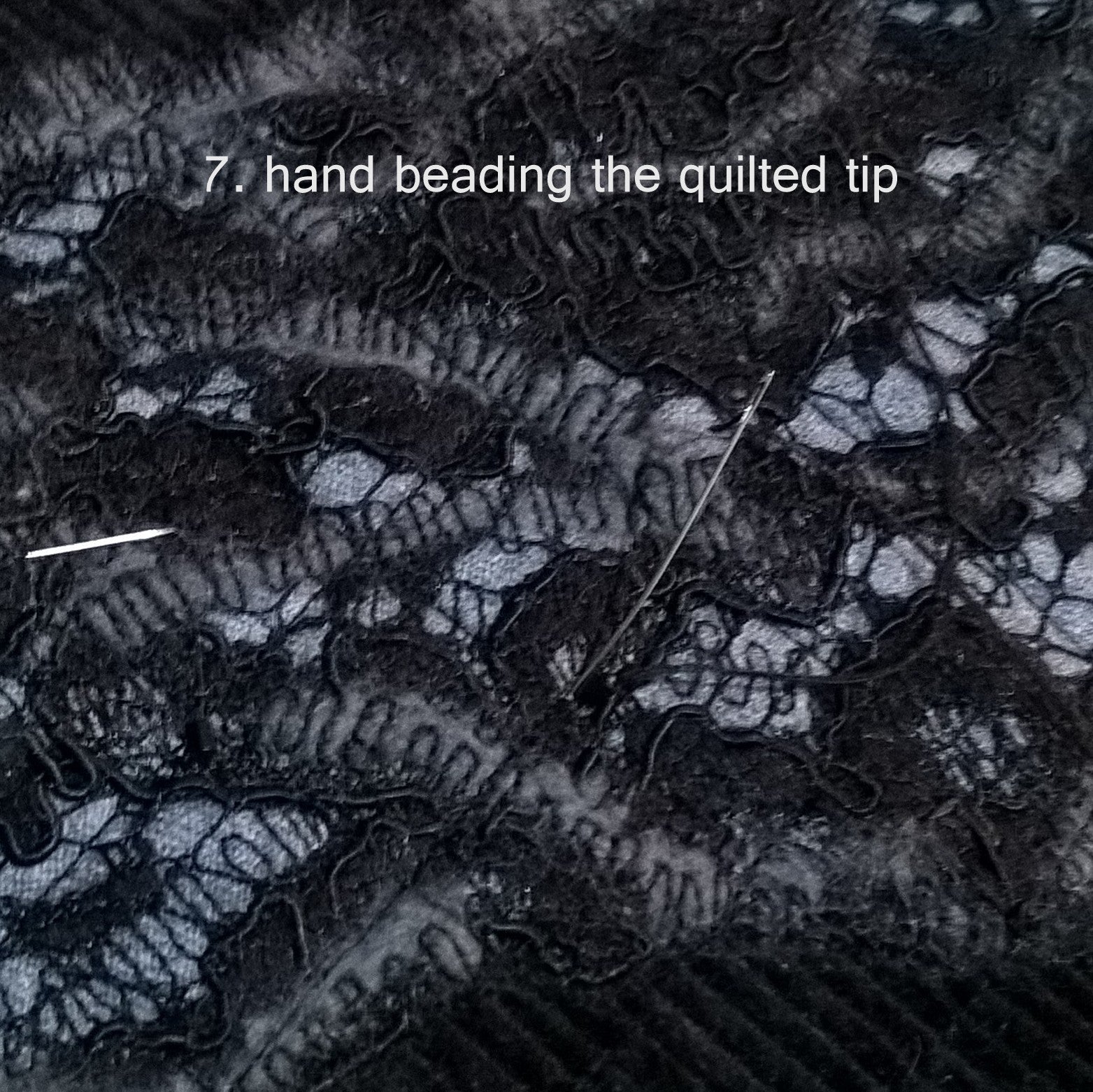 The creative process - finally the hat tip is hand beaded with jet black bugle beads