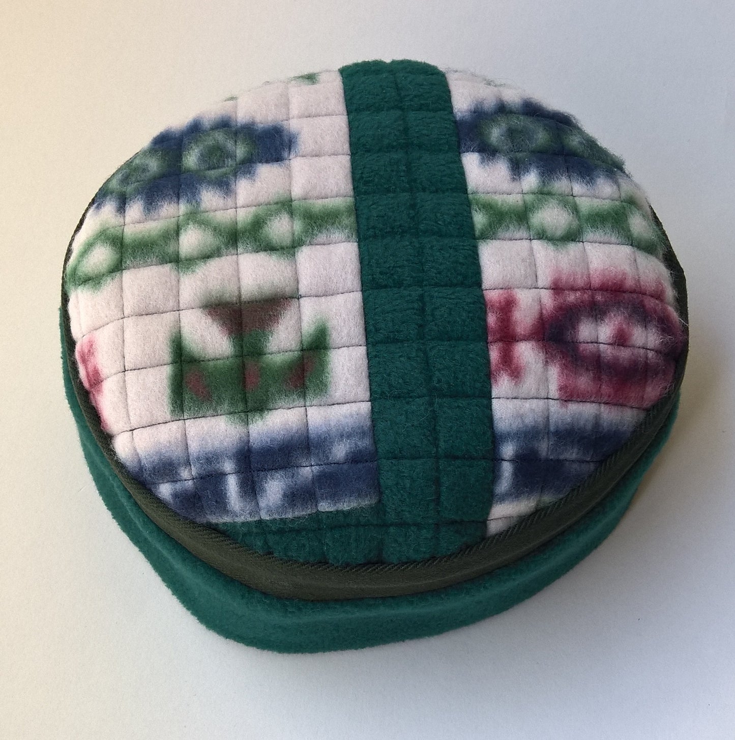 Aztec patterned fleece patchwork tip of pillbox hat