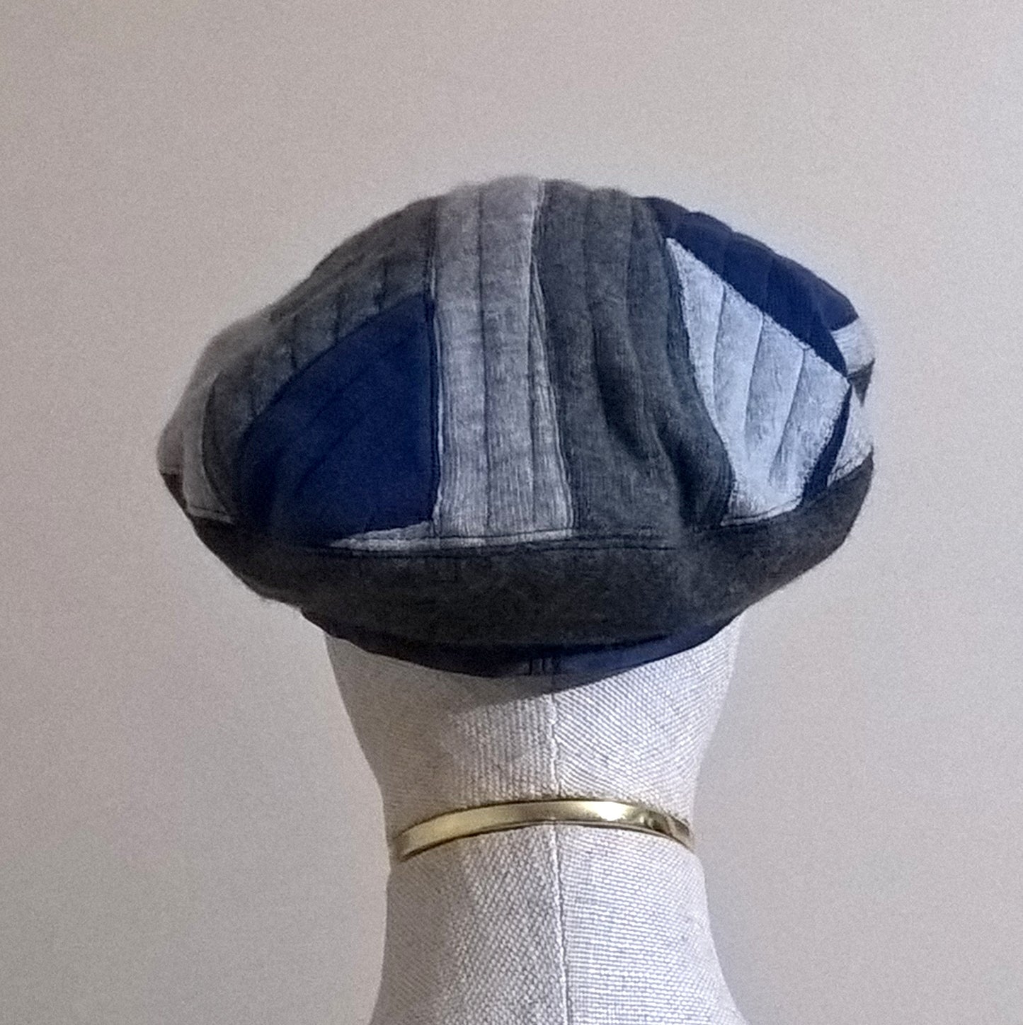 Back view of patchwork beret