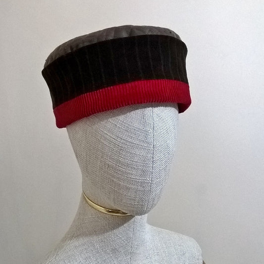 Brown and red ethnic smoking cap with embroidery