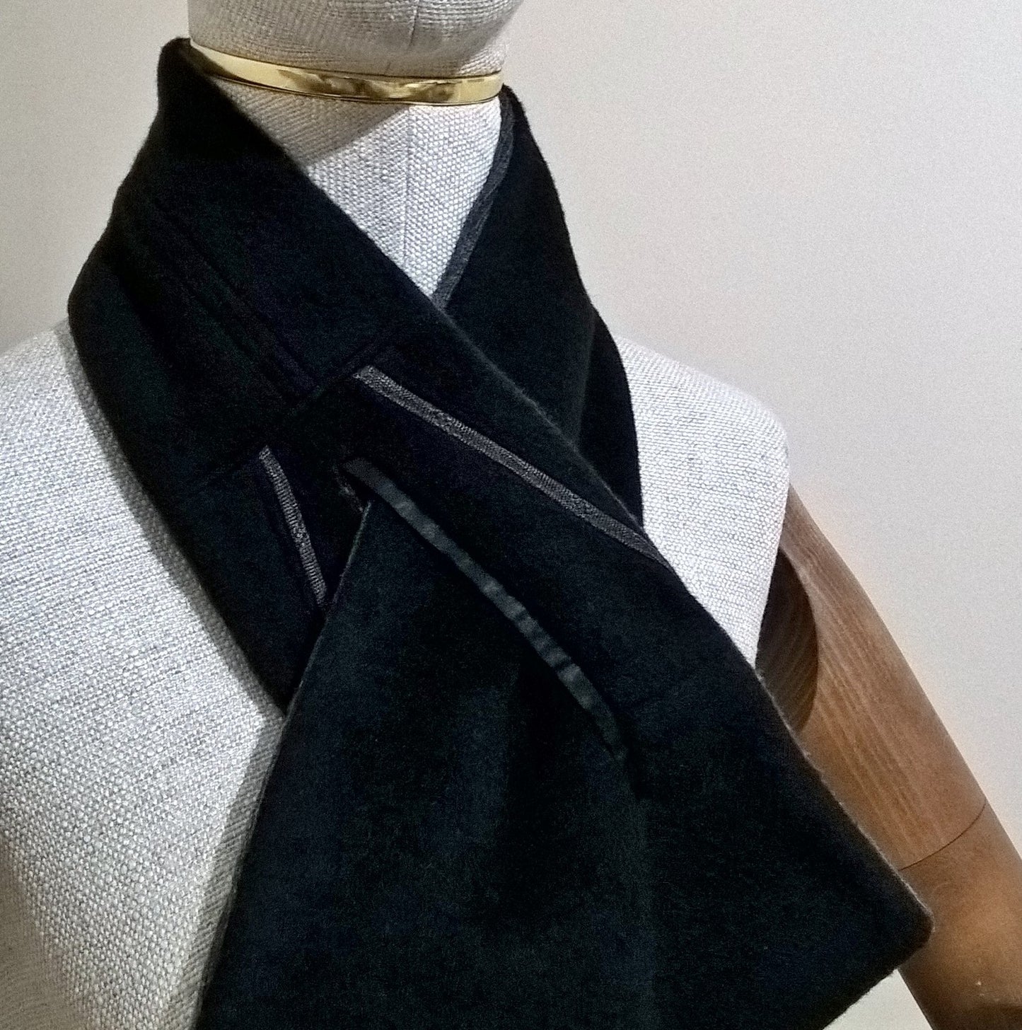Black cashmere keyhole scarf up-cycled from a coat