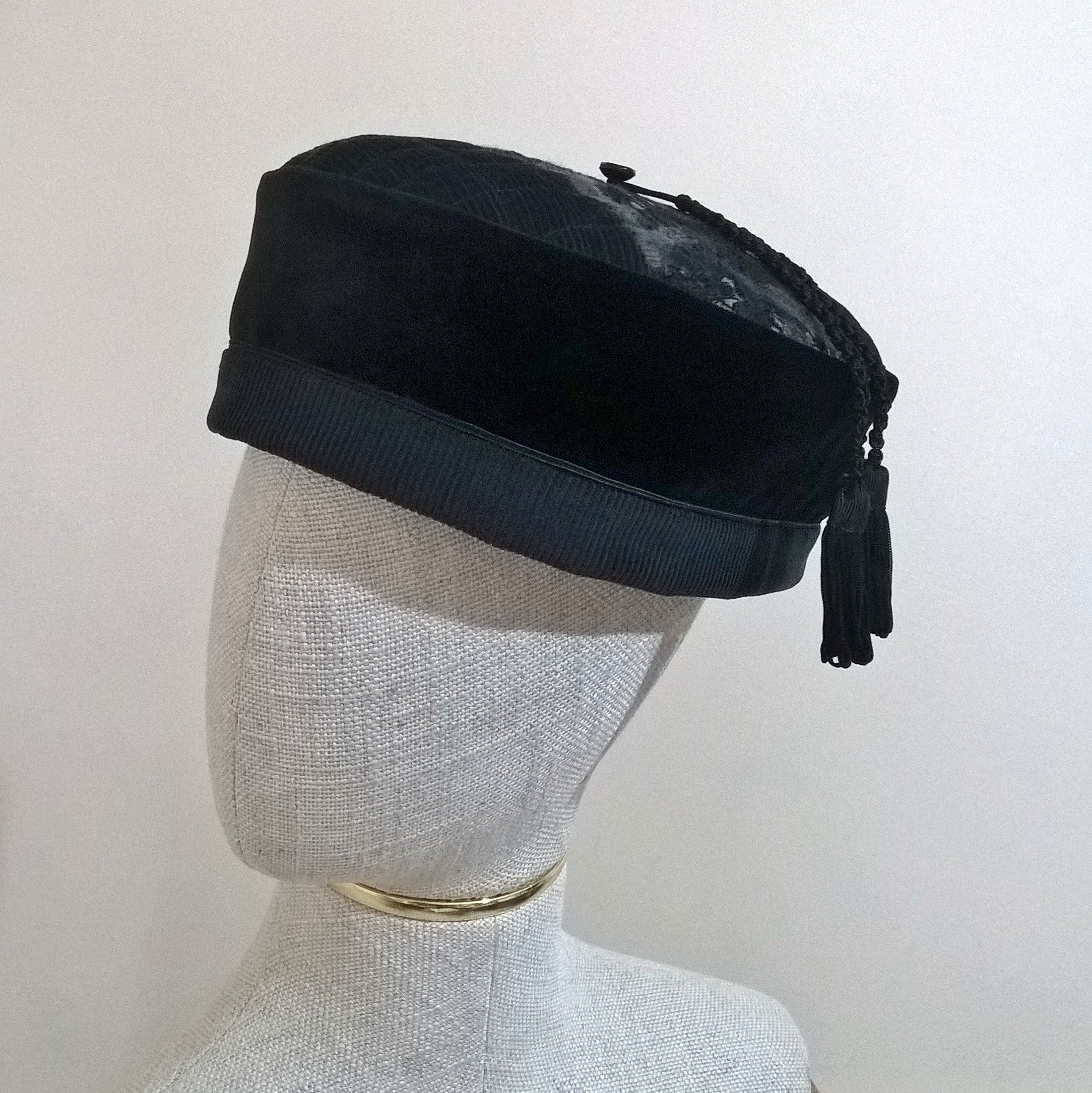 Vintage 1930'S hot HAT Black Topper with Rhinestones and Clear Long Bugle Beads