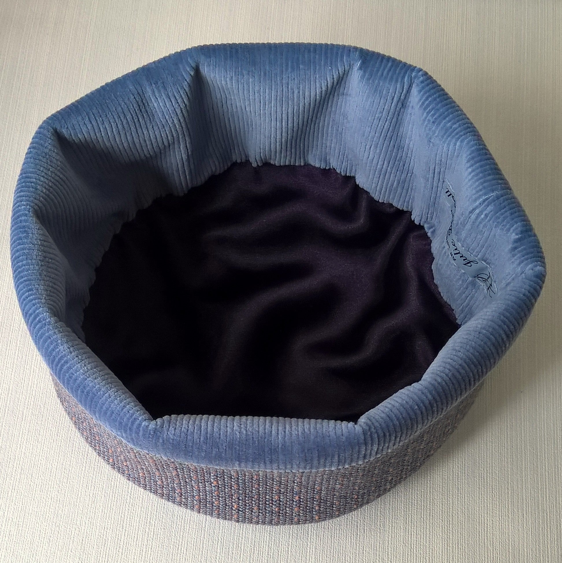 Blue ethnic smoking cap  with blue soft corduroy and blue satin lining