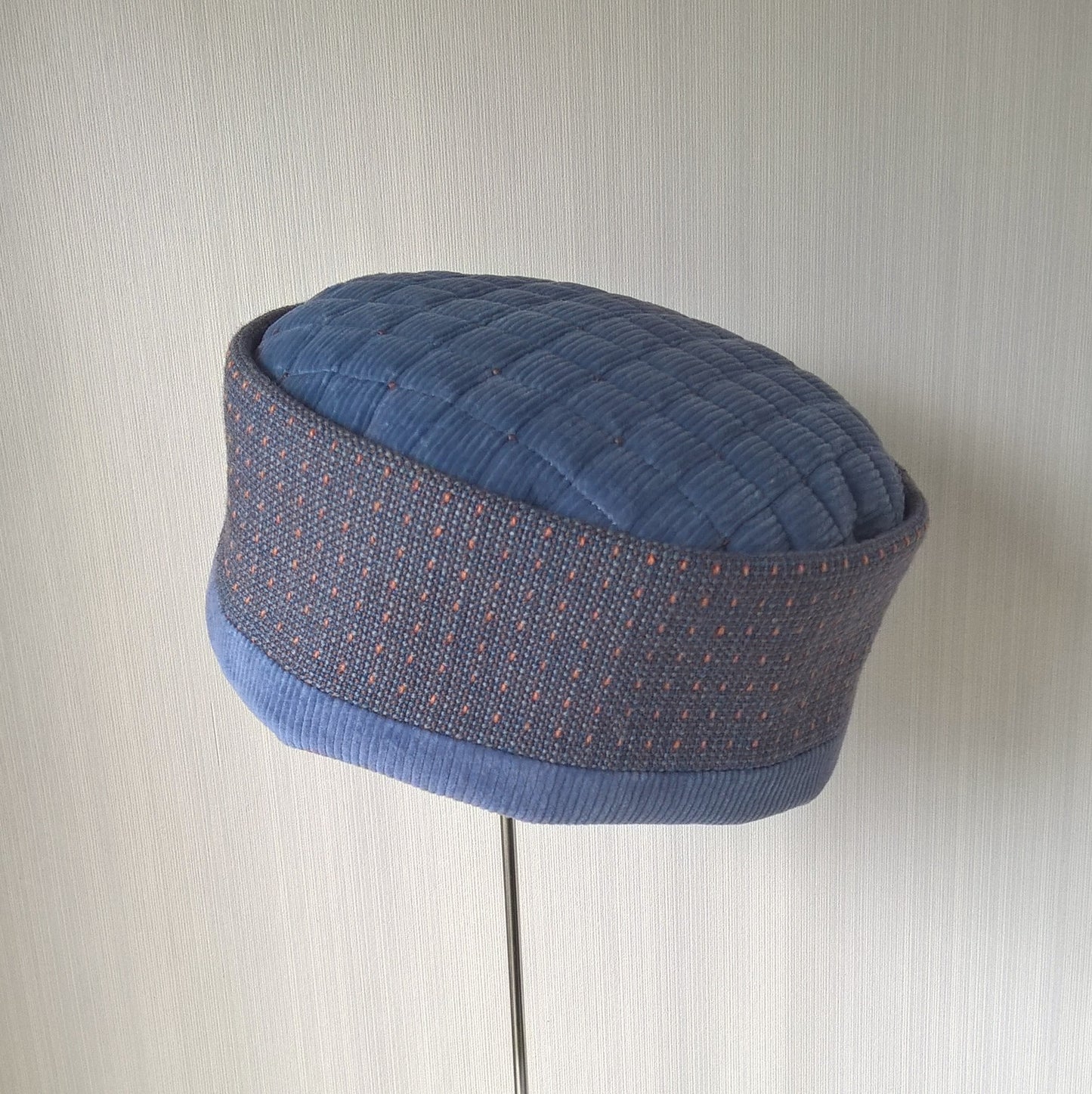 Ethnic smoking cap handmade in ultra soft blue corduroy