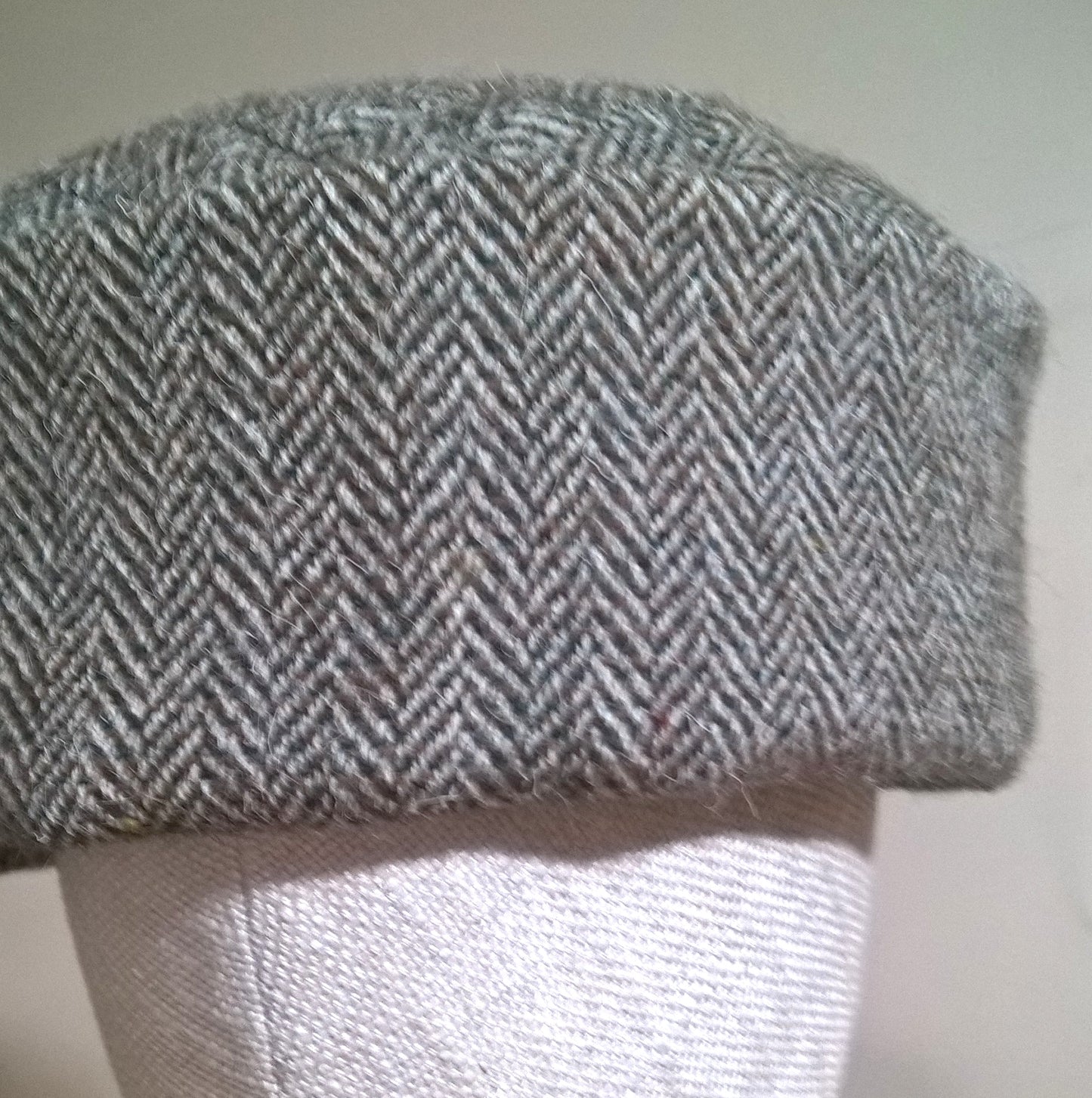 Harris Tweed Pillbox Hat brown herringbone cotton lining - extra large