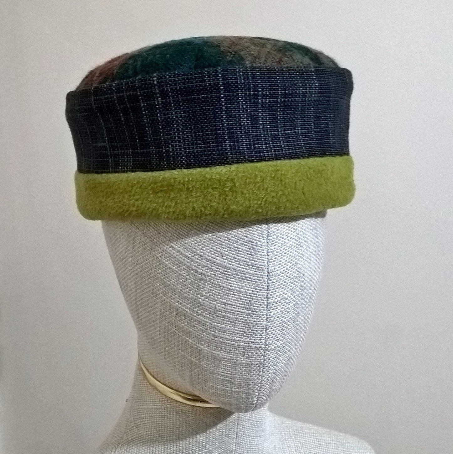 Chartreuse green Aztec patterned fleece hat