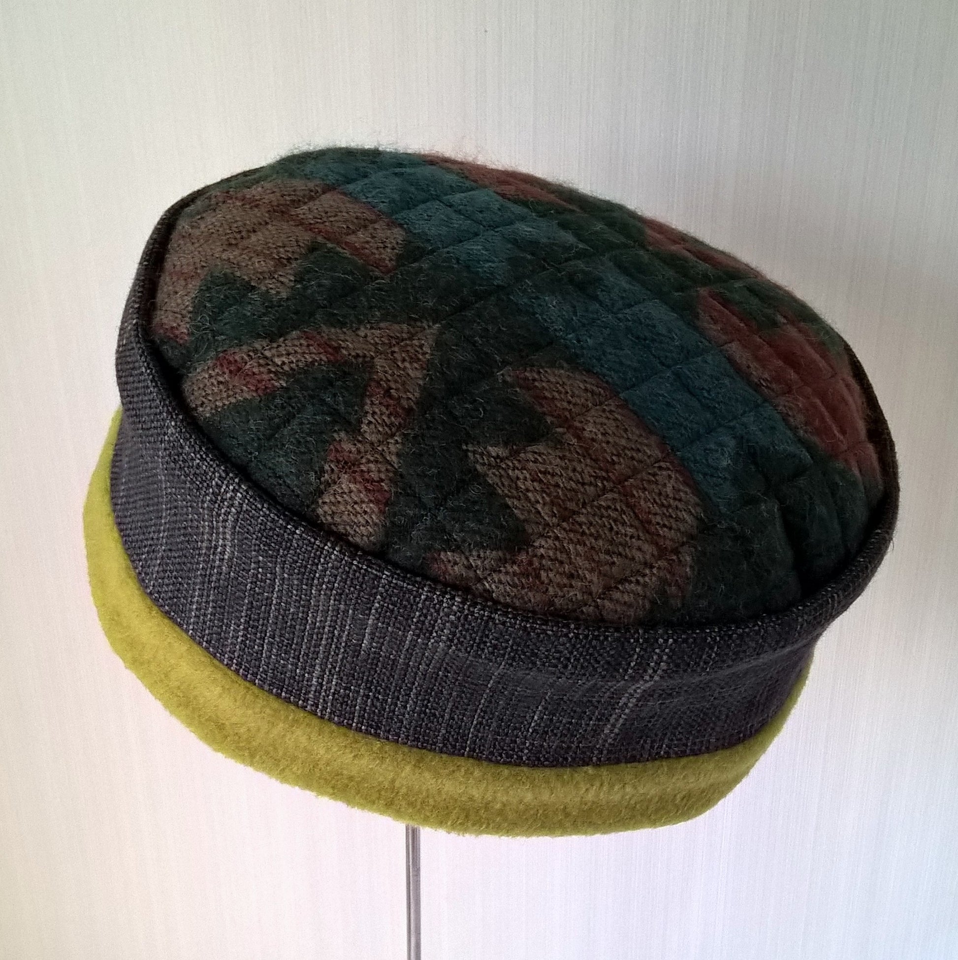 Quilted fleece hat with Aztec style pattern