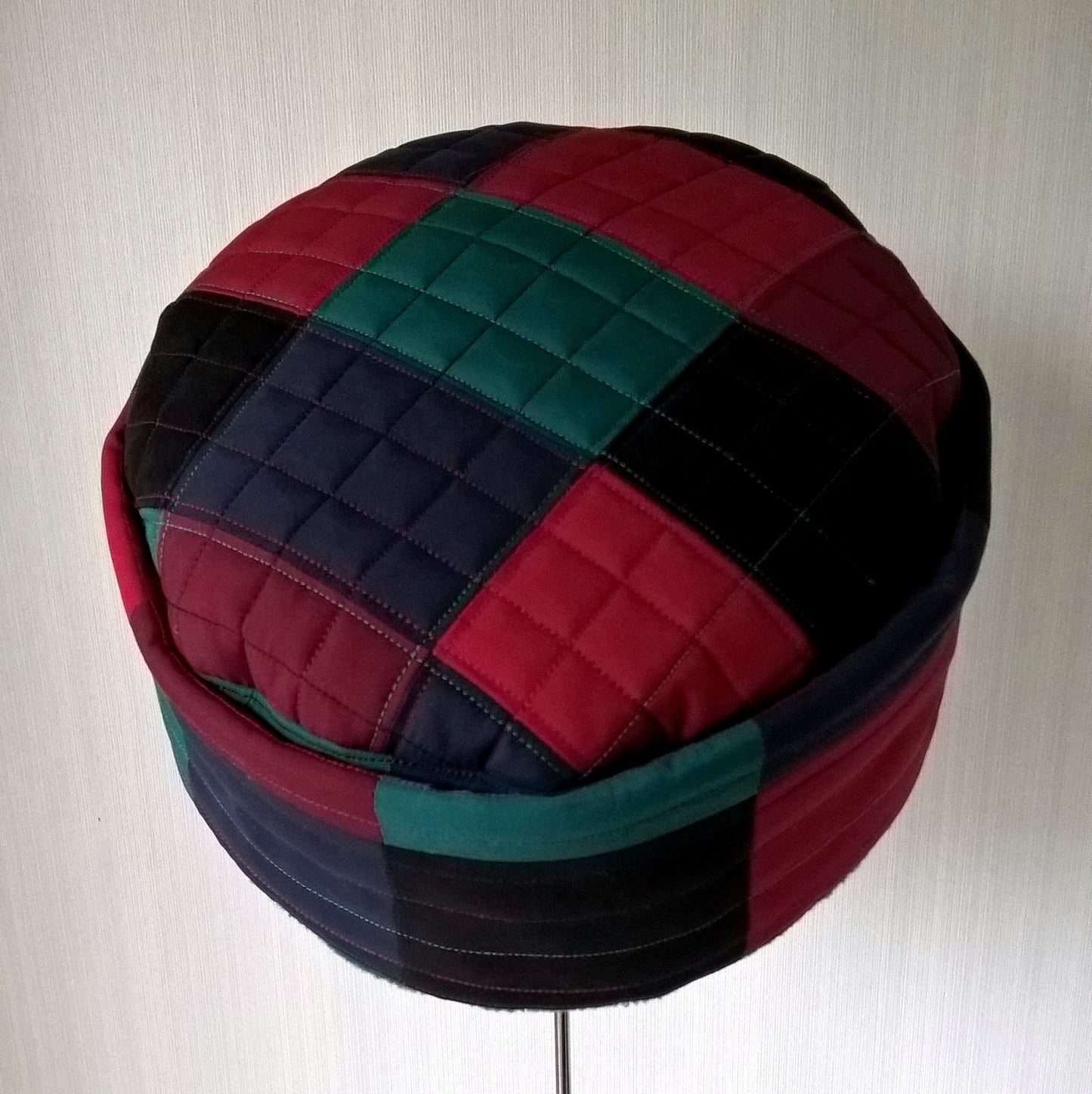 Multi Coloured Patchwork fleece lined pillbox hat
