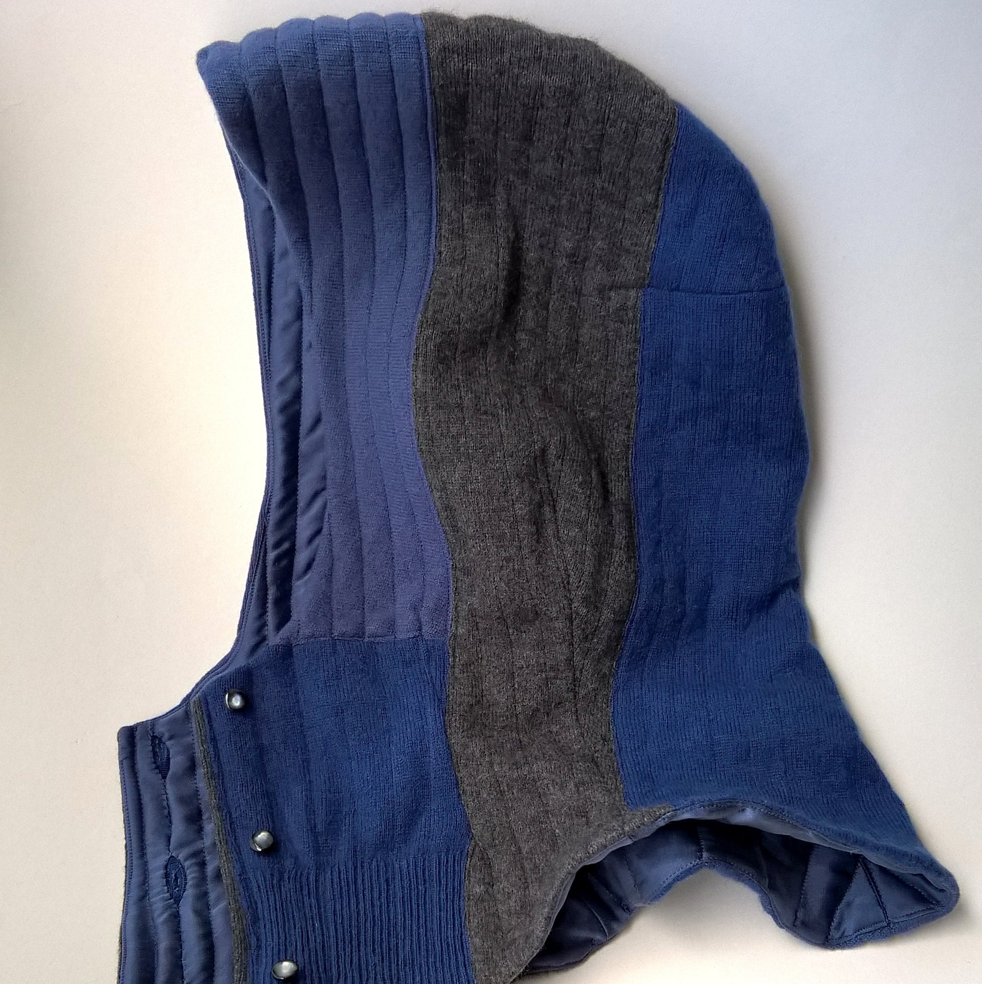 cashmere neck warmer with attached hood handmade in a patchwork and quilted design