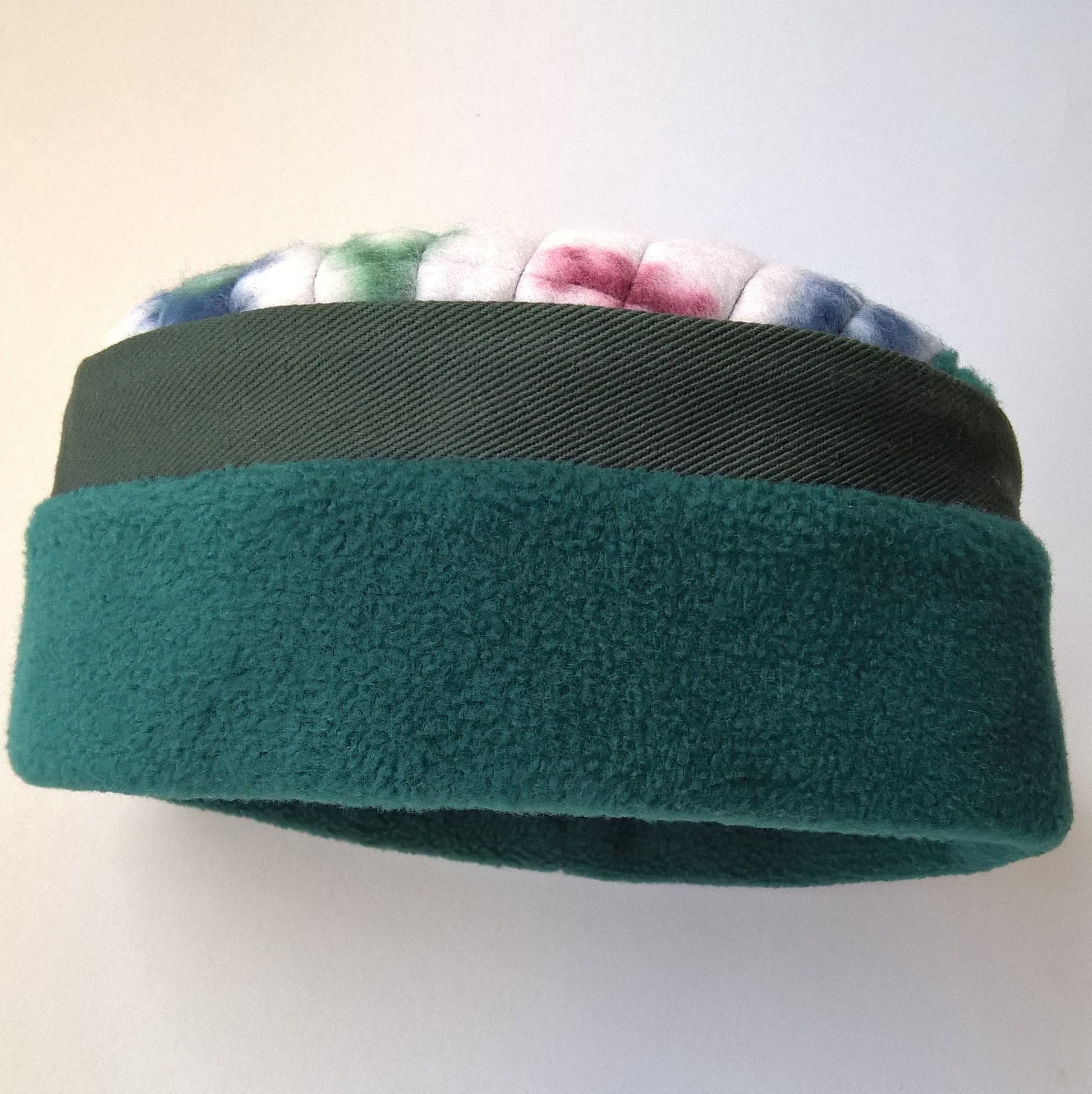 Forest green fleece pillbox cap