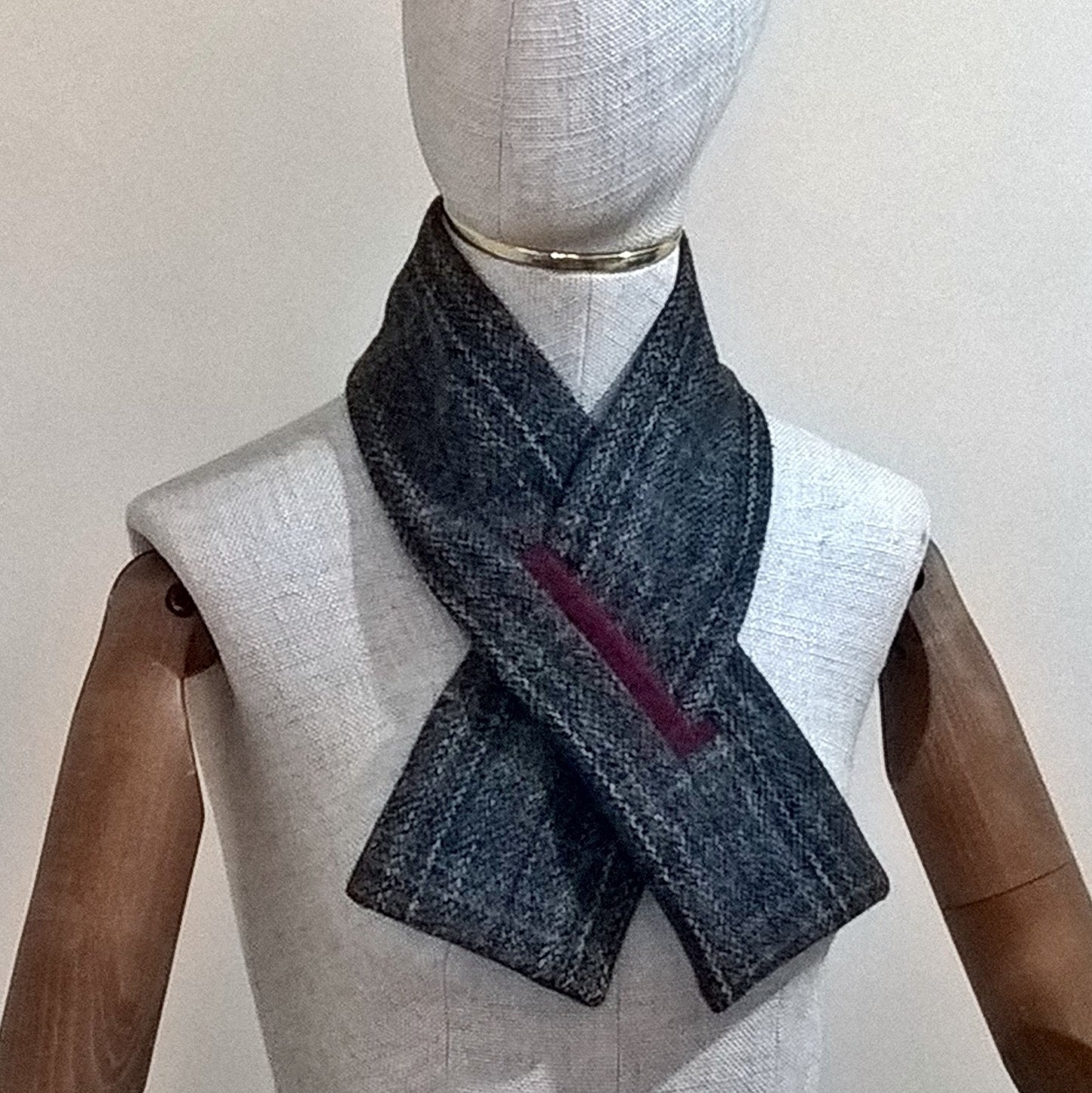 Grey check and red Harris Tweed keyhole scarf cravat