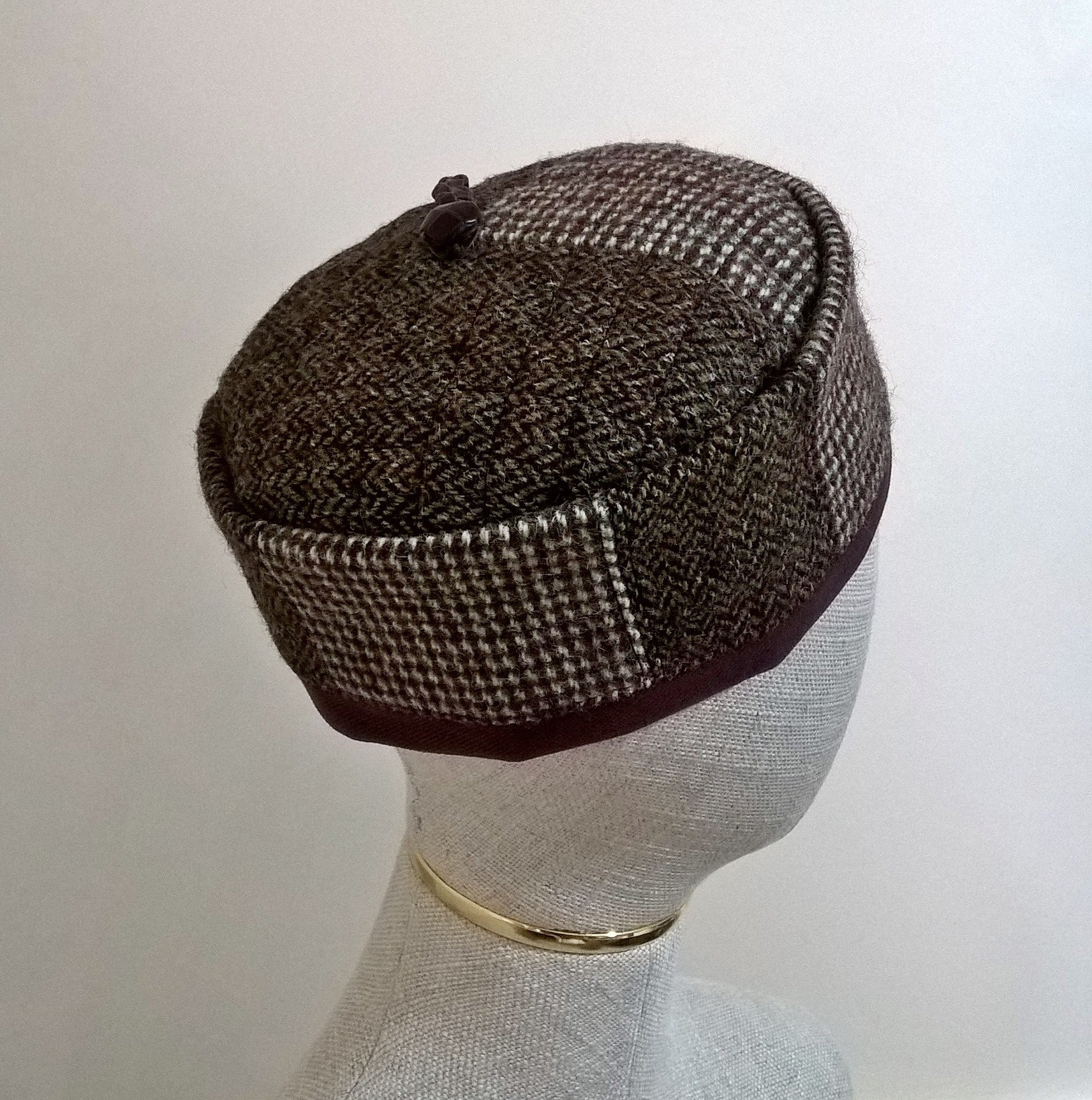 Patchwork smoking cap, handmade in up-cycled  Harris Tweed wool