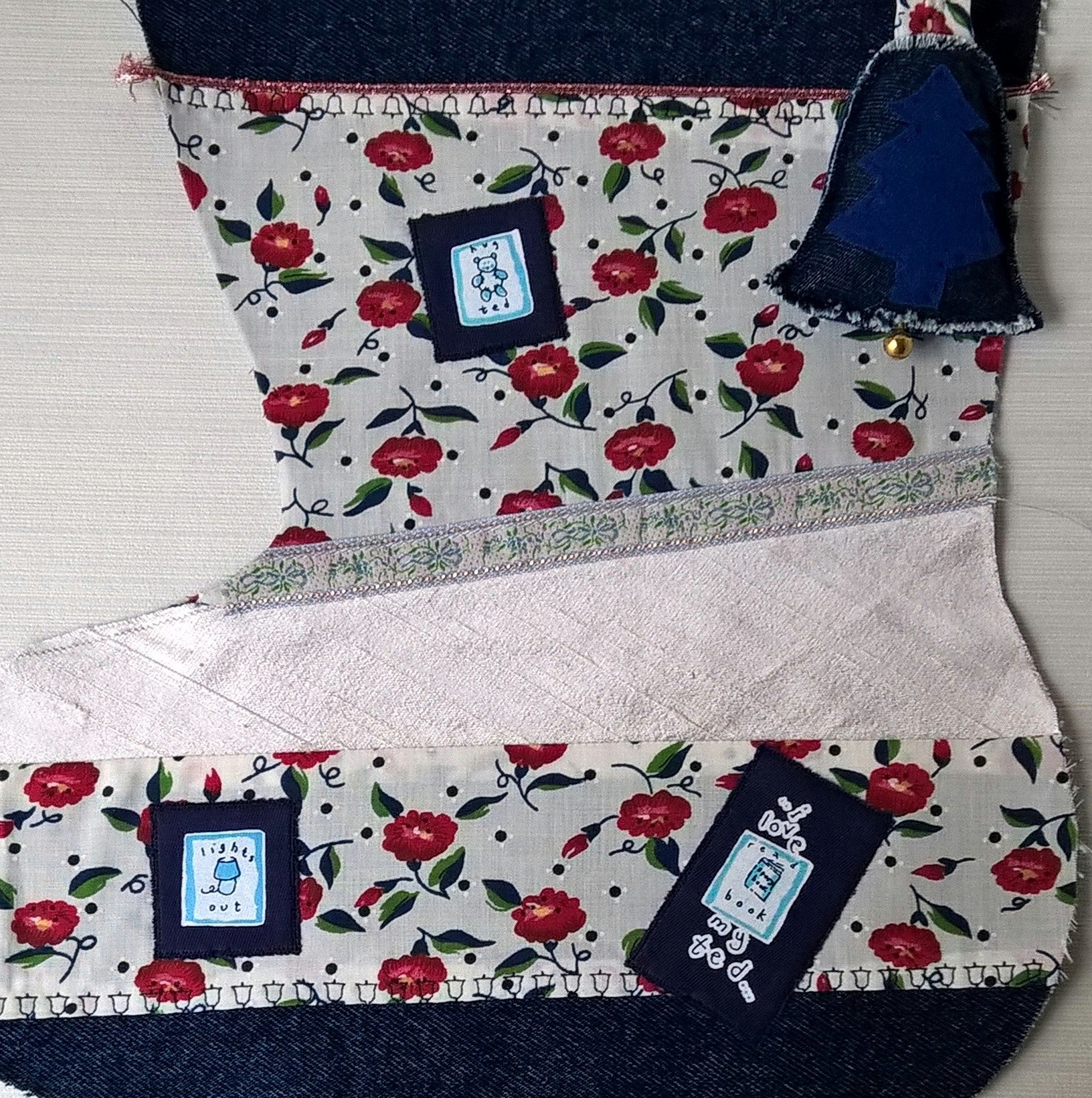 Indigo Christmas stocking ready to be embroidered with personalised name