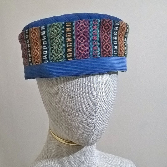 Ethnic brimless skullcap in multi coloured stripes