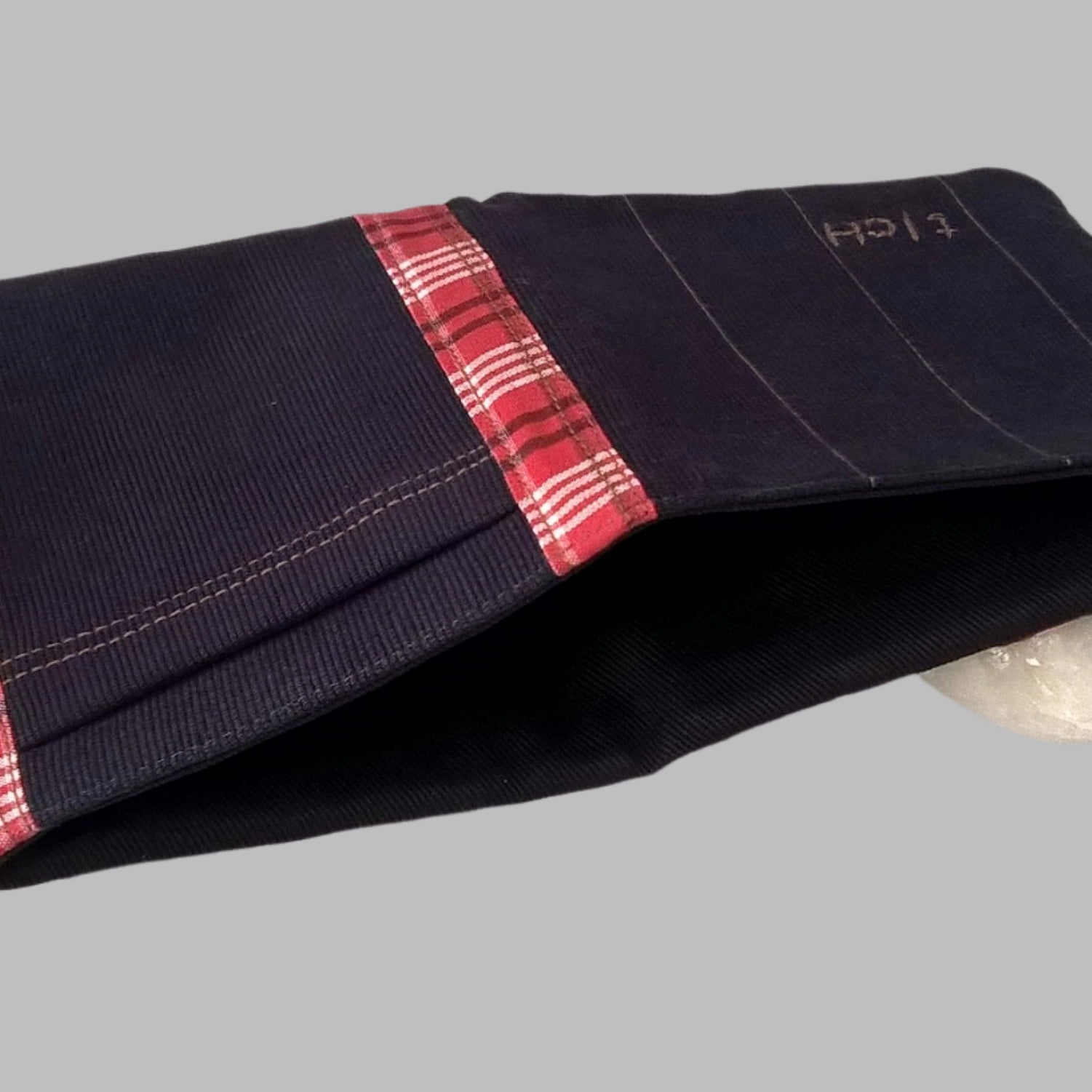 Corduroy wallet has a long pocket for notes, bills or coupons