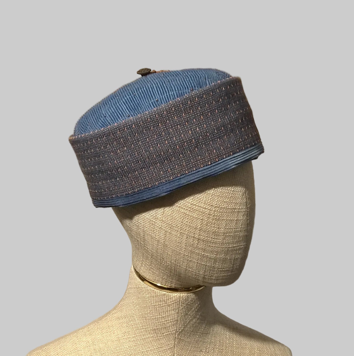 Pale blue Ethnic smoking cap with removable tassel