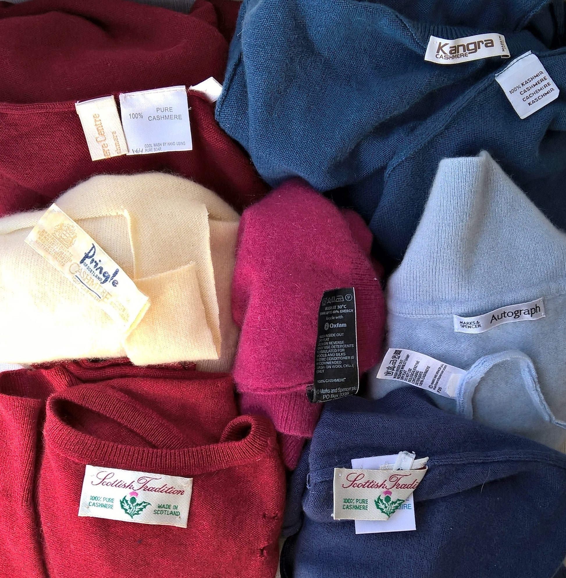 Pure cashmere knitwear washed and ready for upcycling