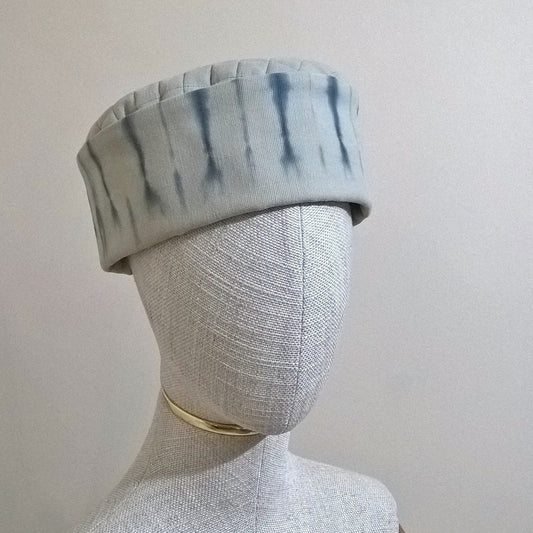 Putty Bedford cord hat with blue shibori tie dye
