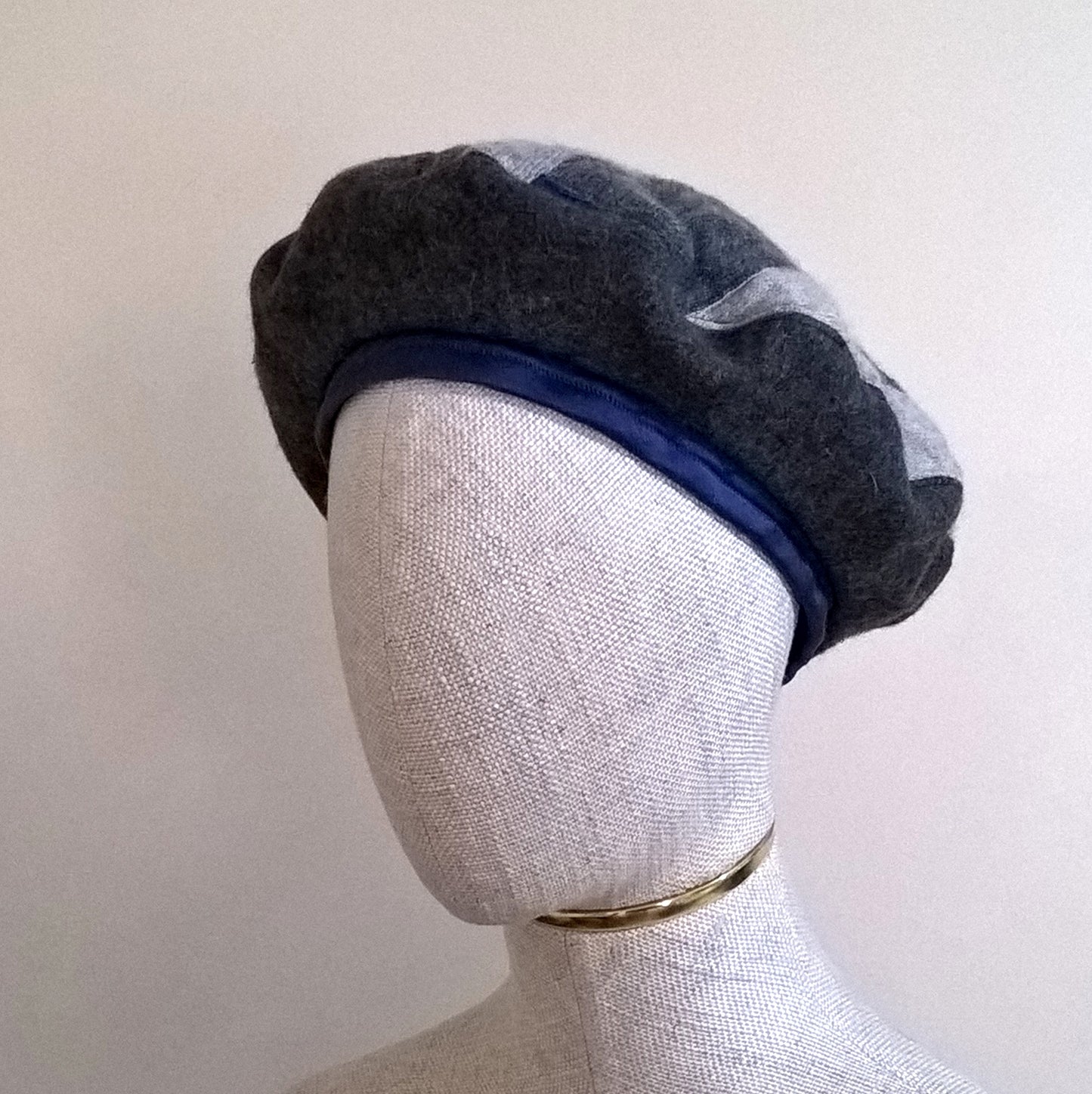 Quilted beret handmade with up-cycled cashmere sweaters and pure wool felt in a patchwork design