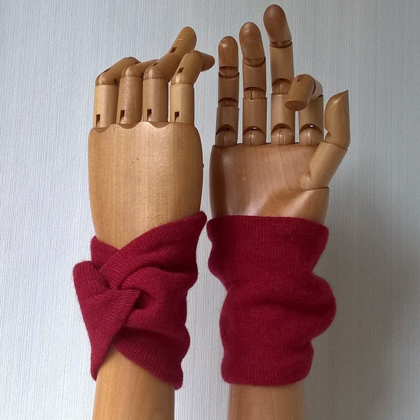 Ruby red handmade cashmere wrist warmers