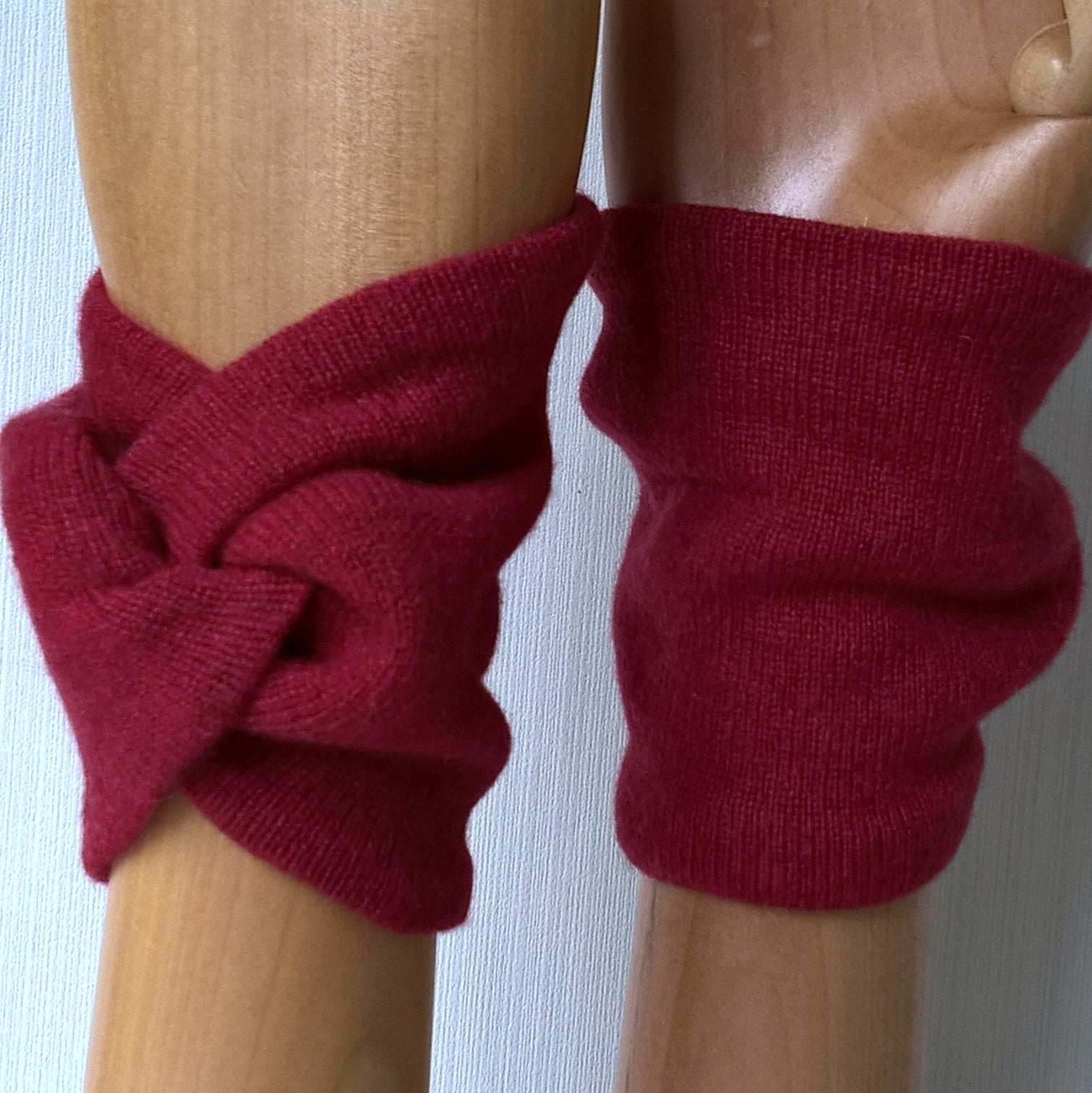 Handmade cashmere wrist warmers  in a knot design