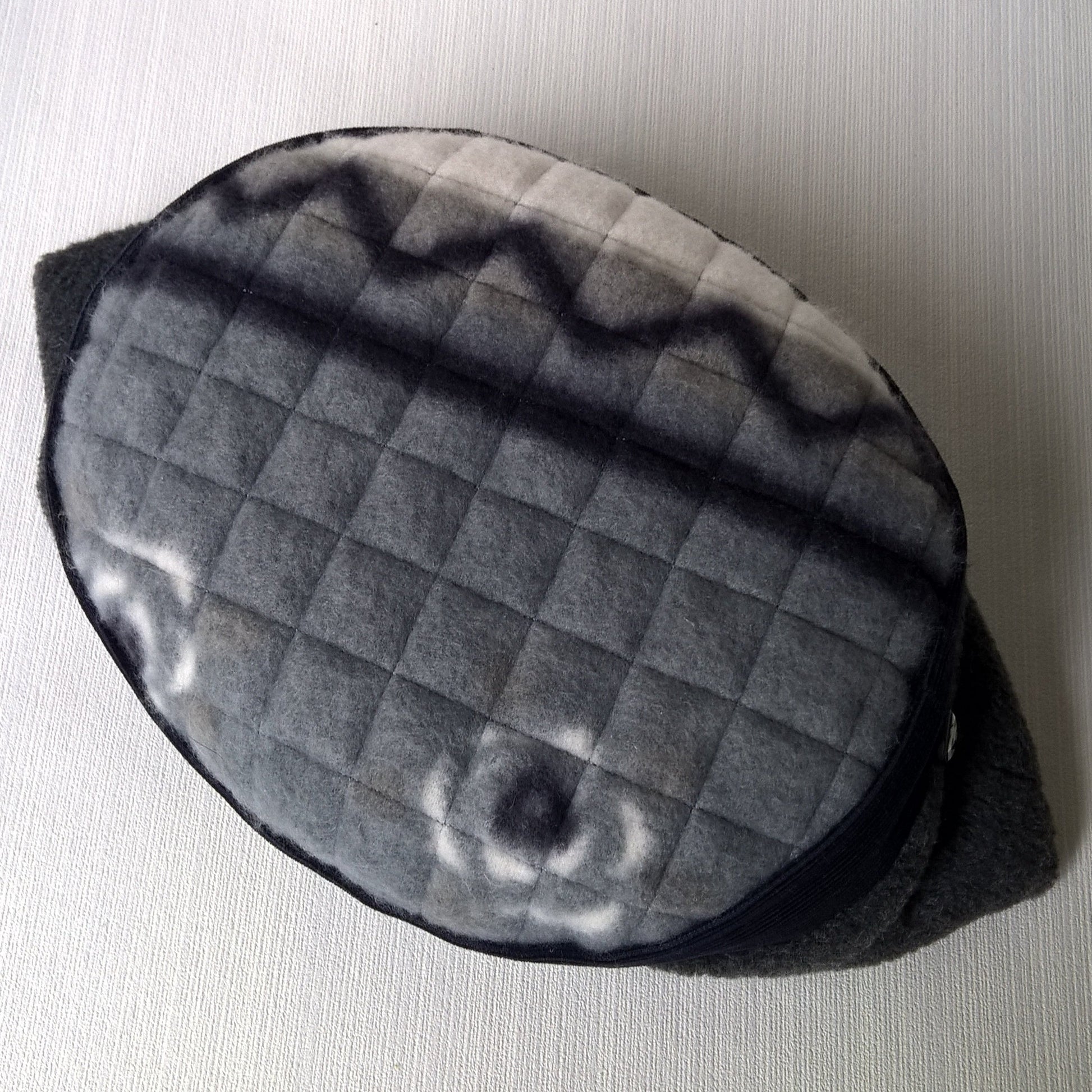 Grey fleece hat with tribal patterned tip size small