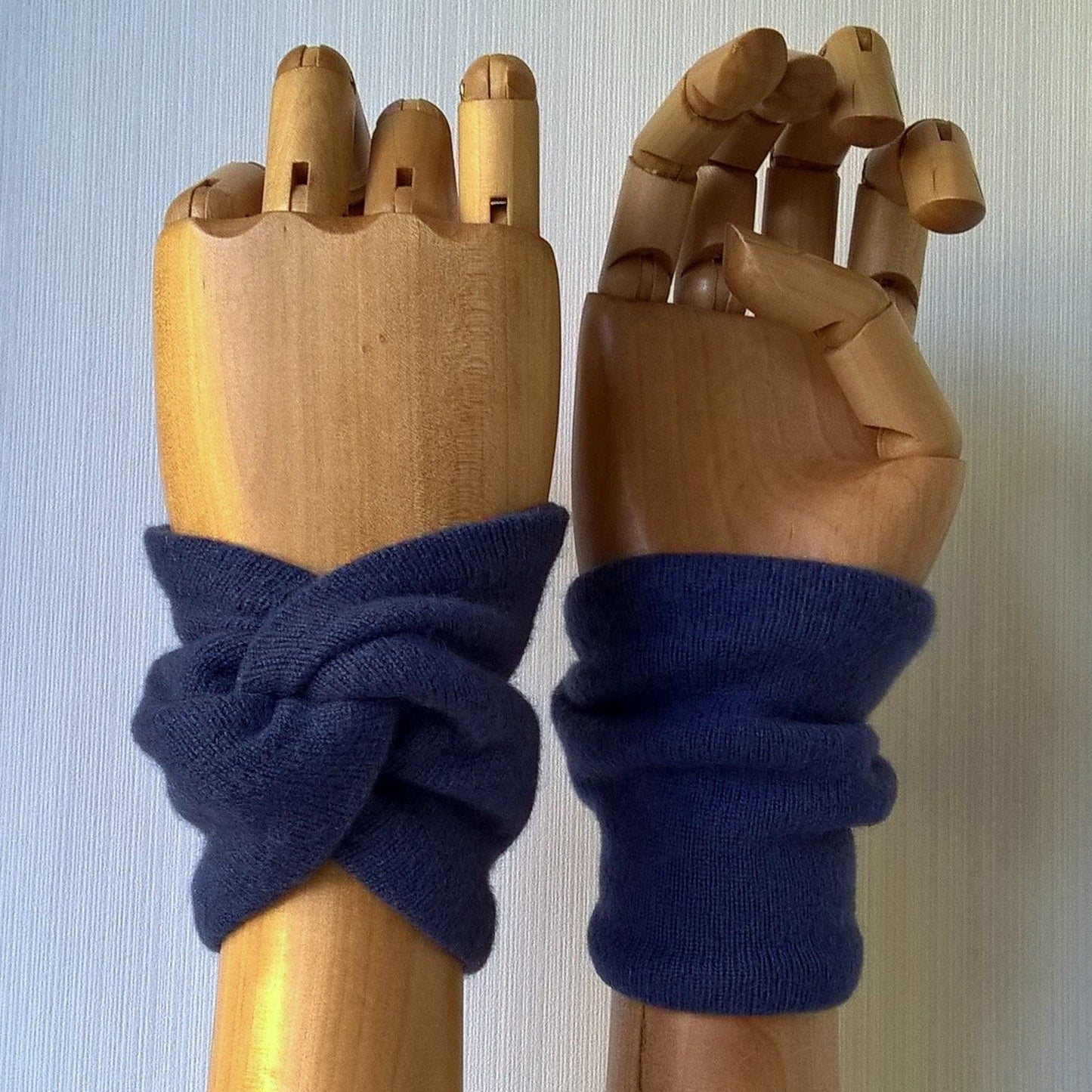 Spruce blue handmade cashmere wrist warmers
