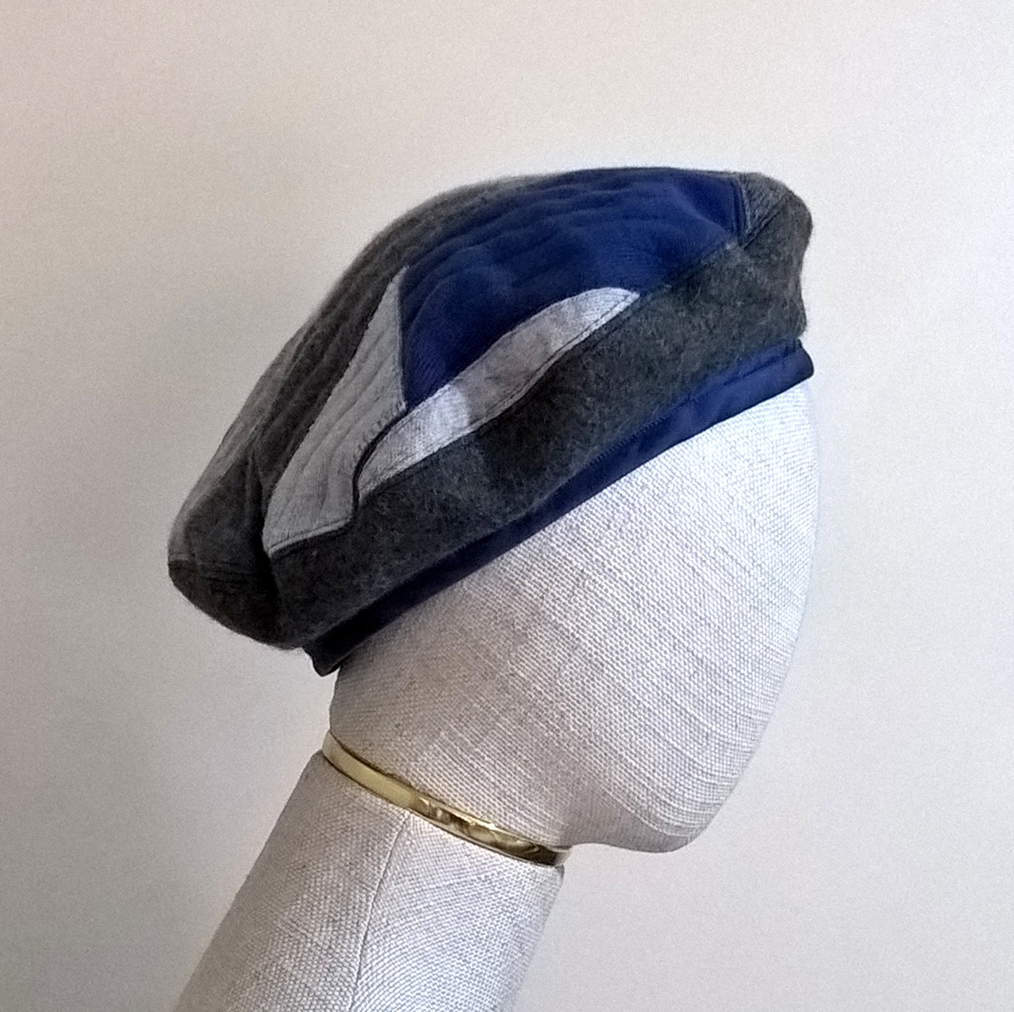 Sweater beret handmade from up-cycled cashmere and pure wool felt in a patchwork design