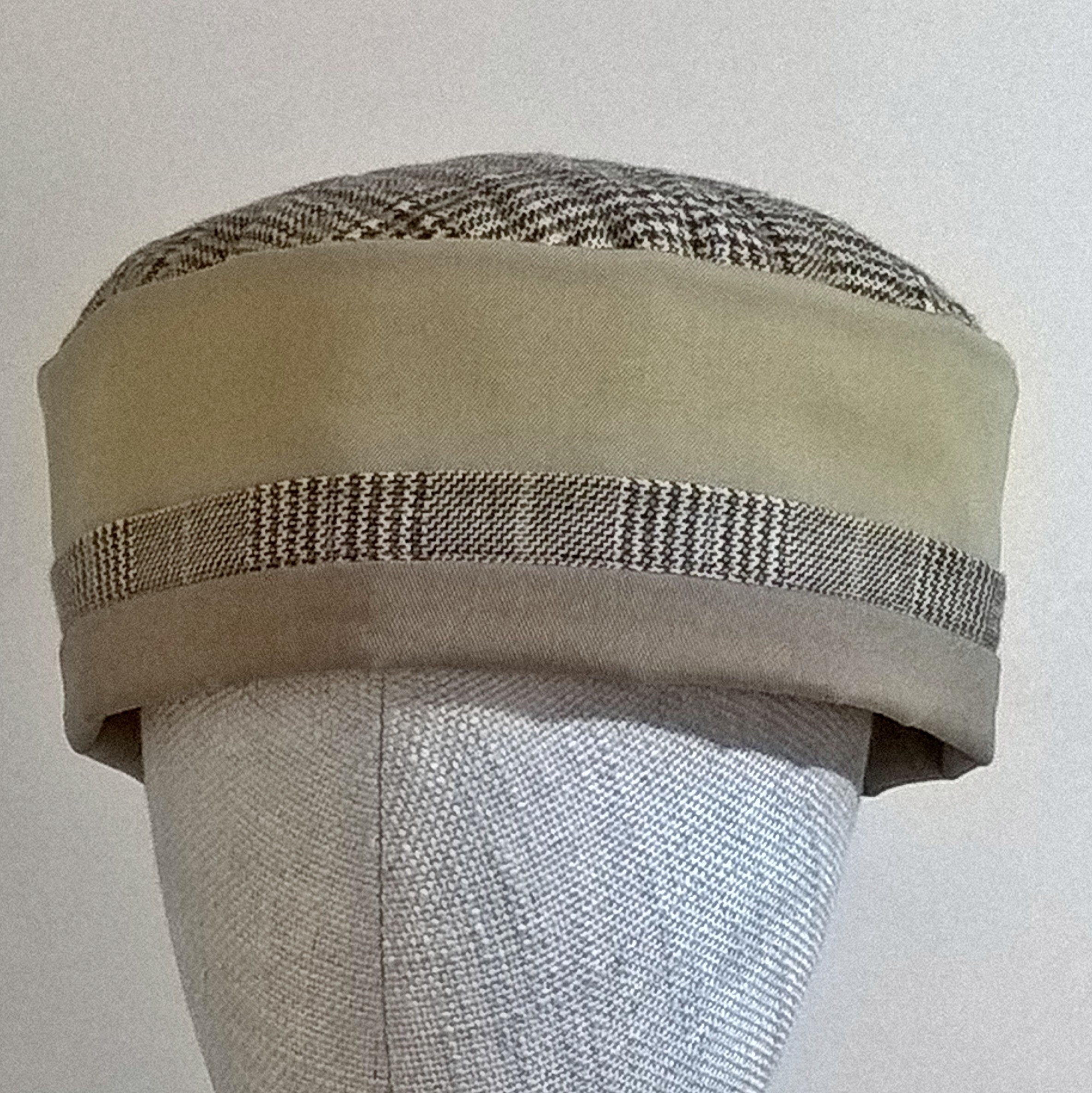 Brimless Pillbox Cap mustard taupe wool cotton Handmade in UK TwiLd Capit Hog