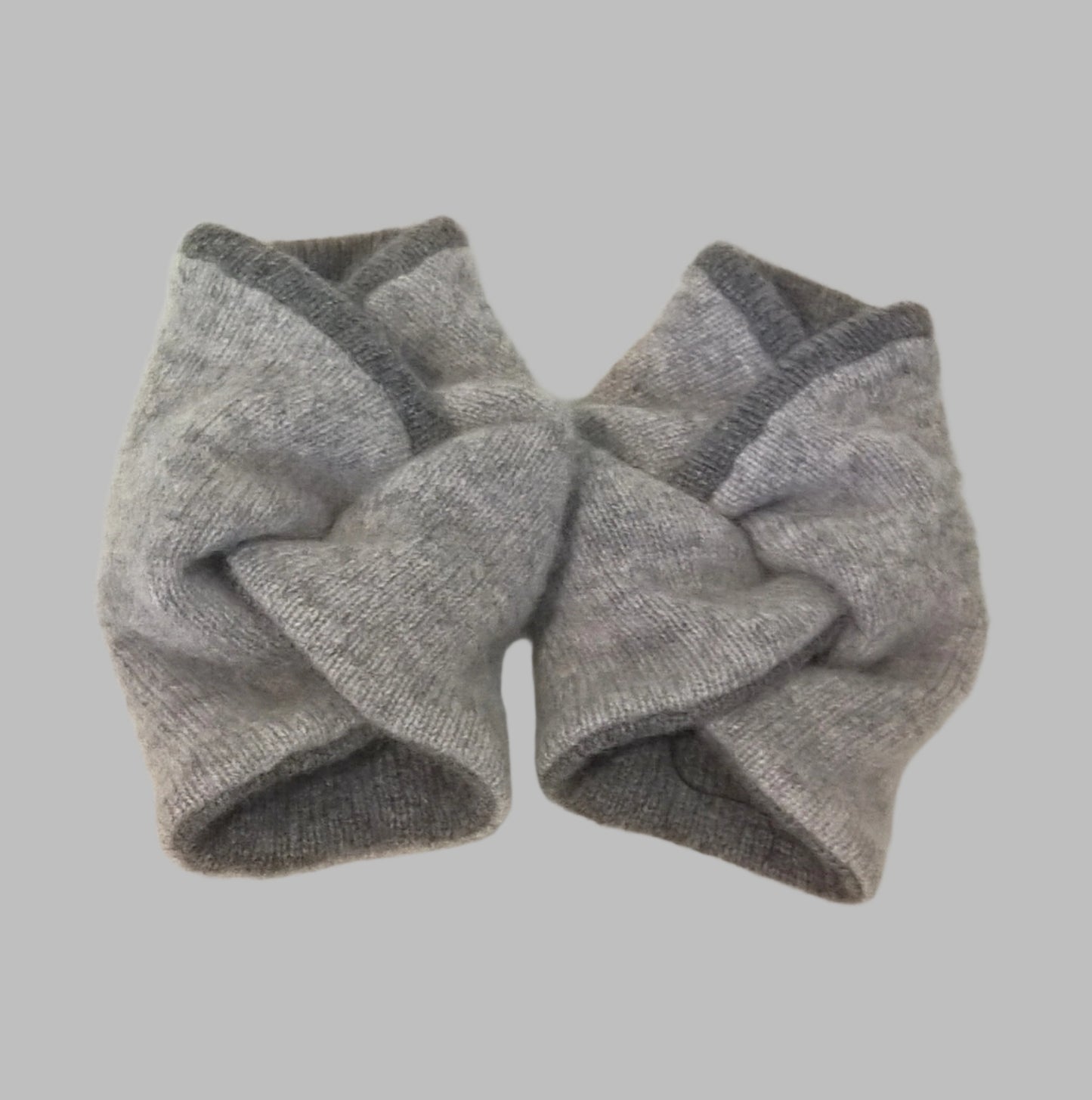 Two tone grey pure cashmere wrist warmer cuffs, handmade from up-cycled sweaters
