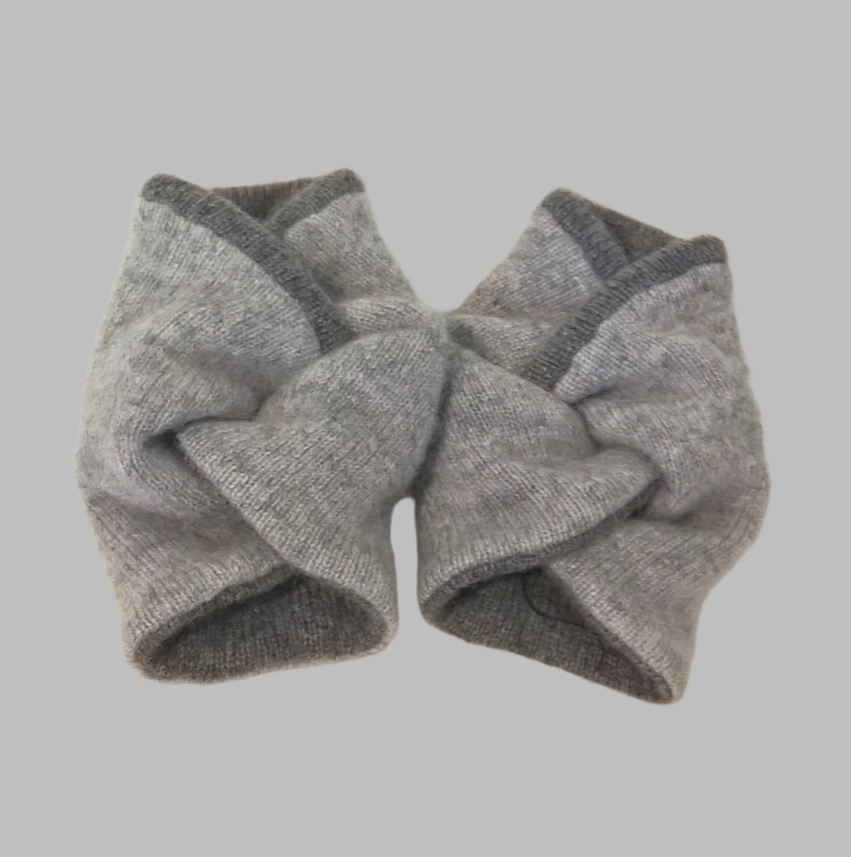 Two tone grey pure cashmere wrist warmer cuffs, handmade from up-cycled sweaters