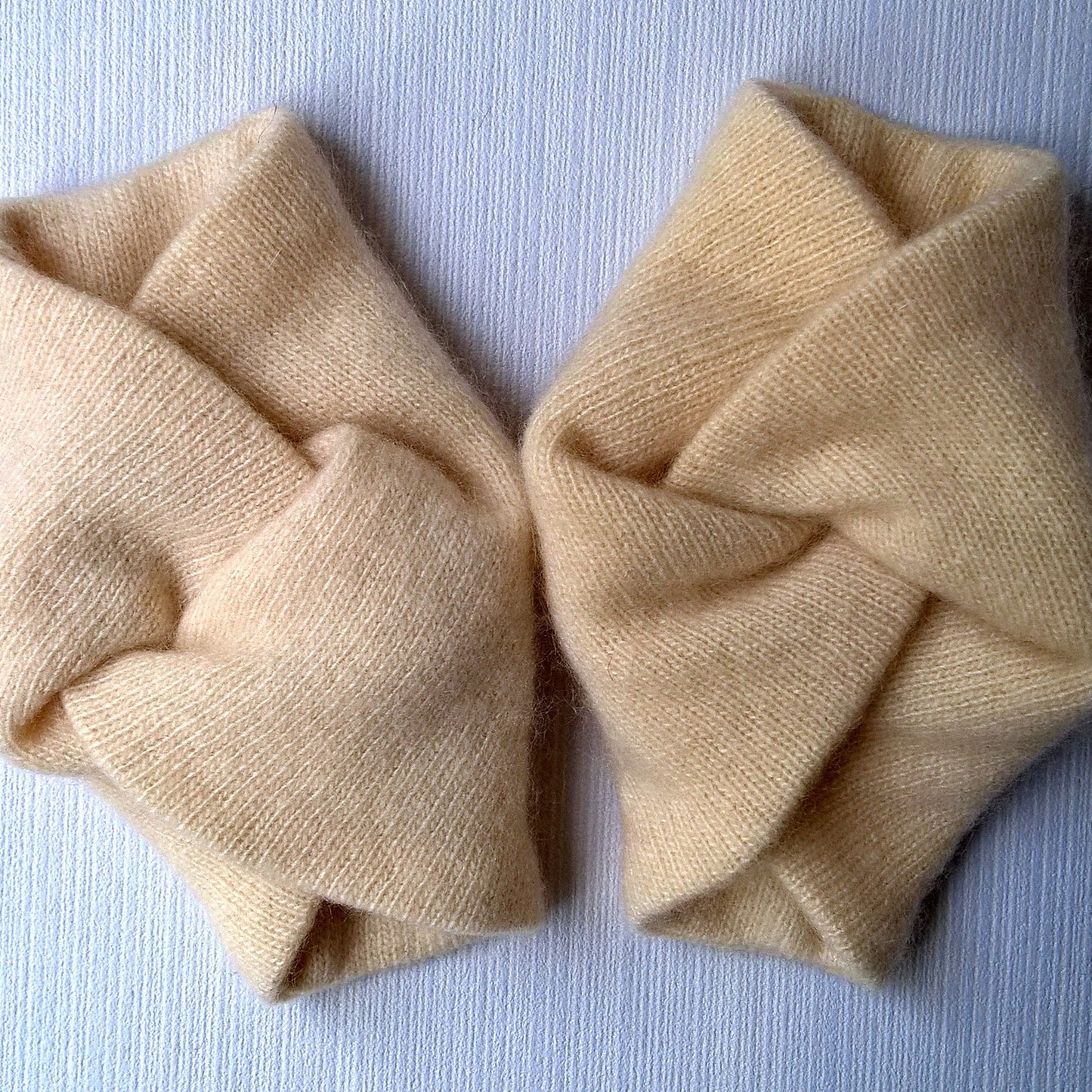 Double layered cashmere handmade wrist warmers in cream