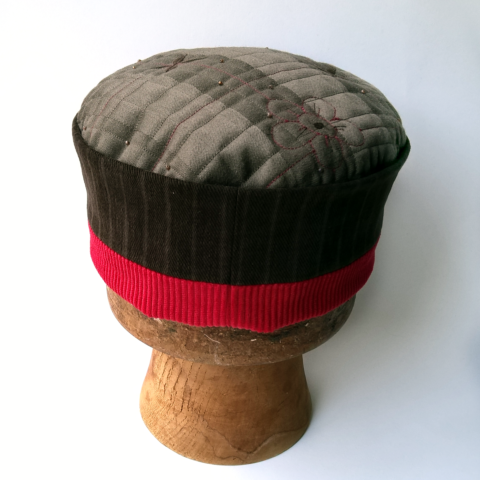 Back view of embroidered smoking cap