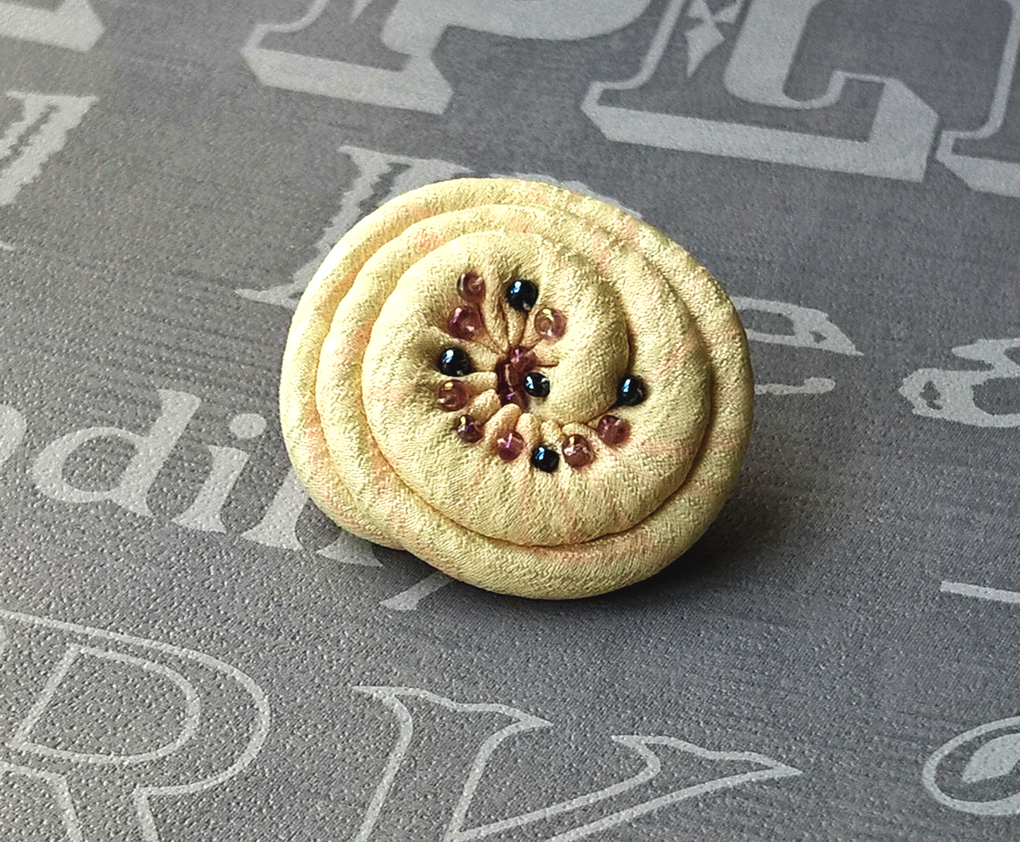 Japanese Silk Lapel Brooch, Lemon Ocean Shell Style Pin