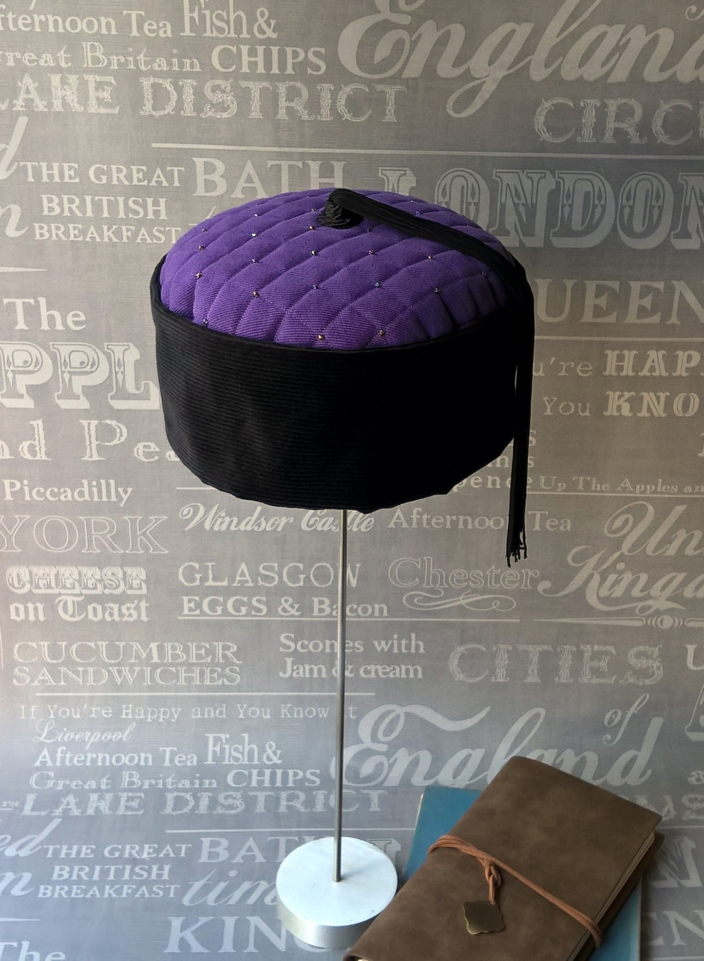 Purple Tassel Smoking Cap with multi coloured beading