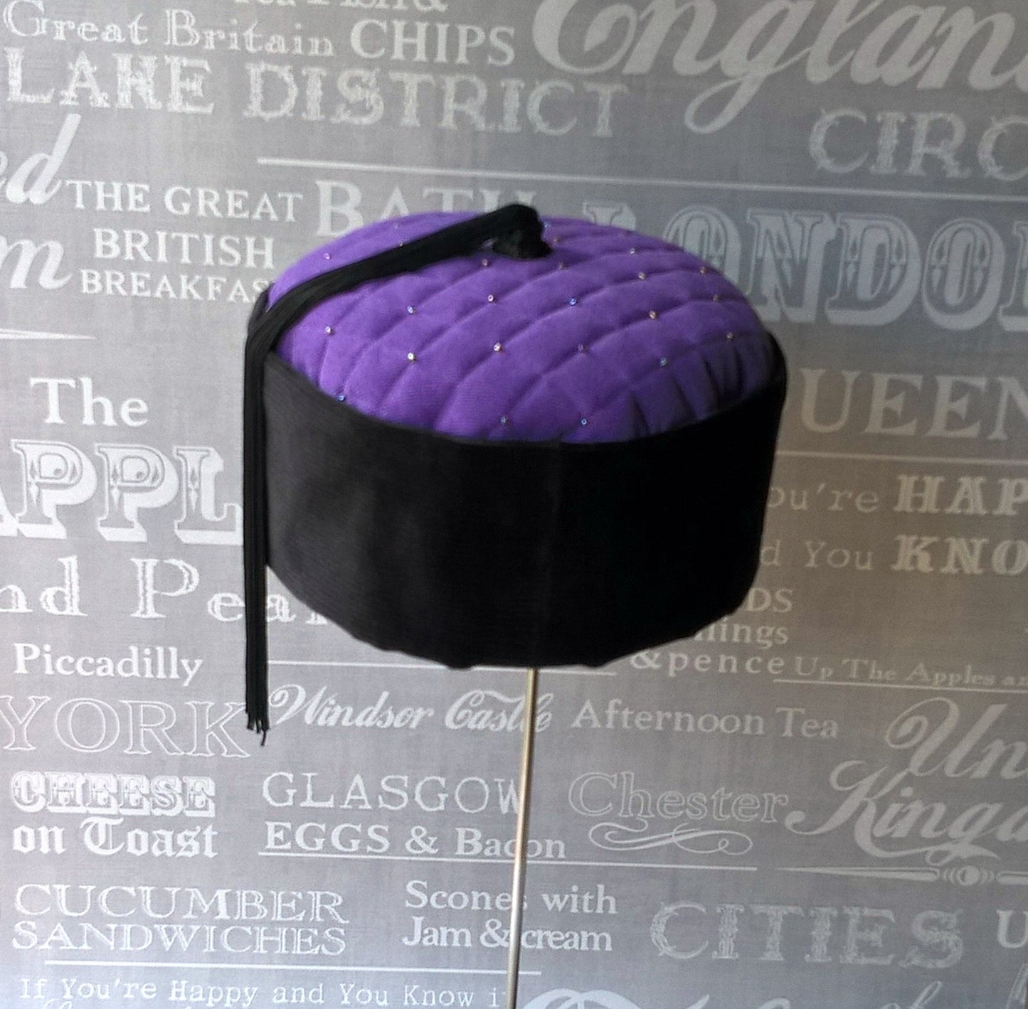 Purple Tassel Smoking Cap with multi coloured beading