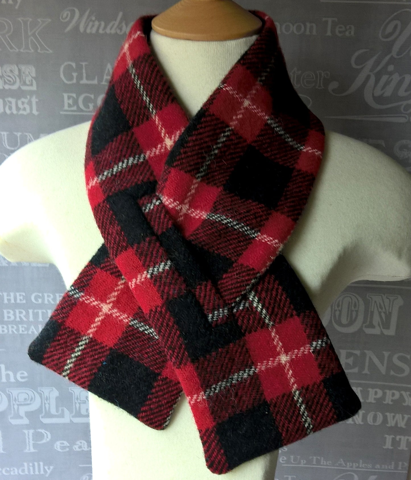Harris Tweed red checked wool scarf