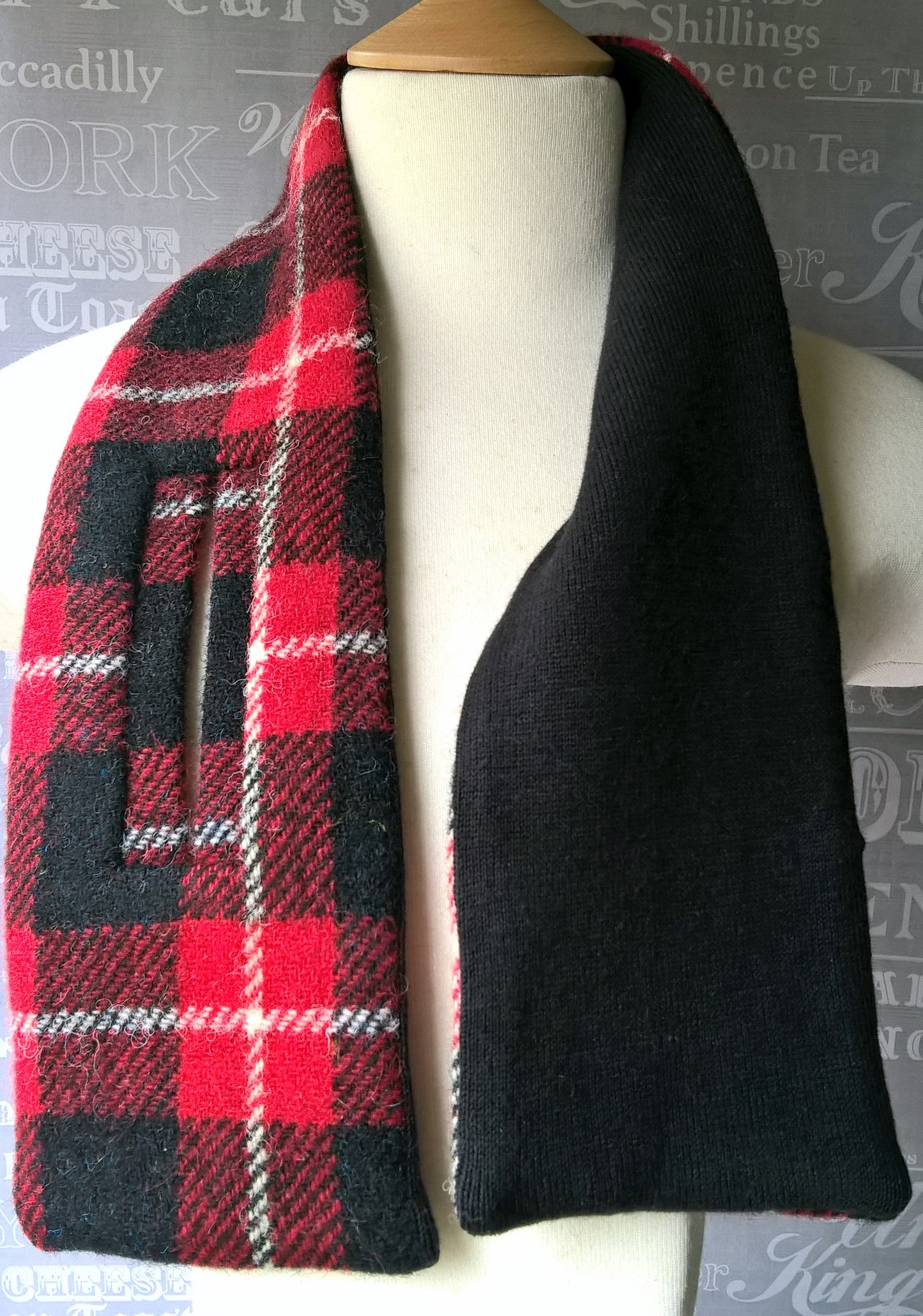 Harris Tweed red checked wool scarf